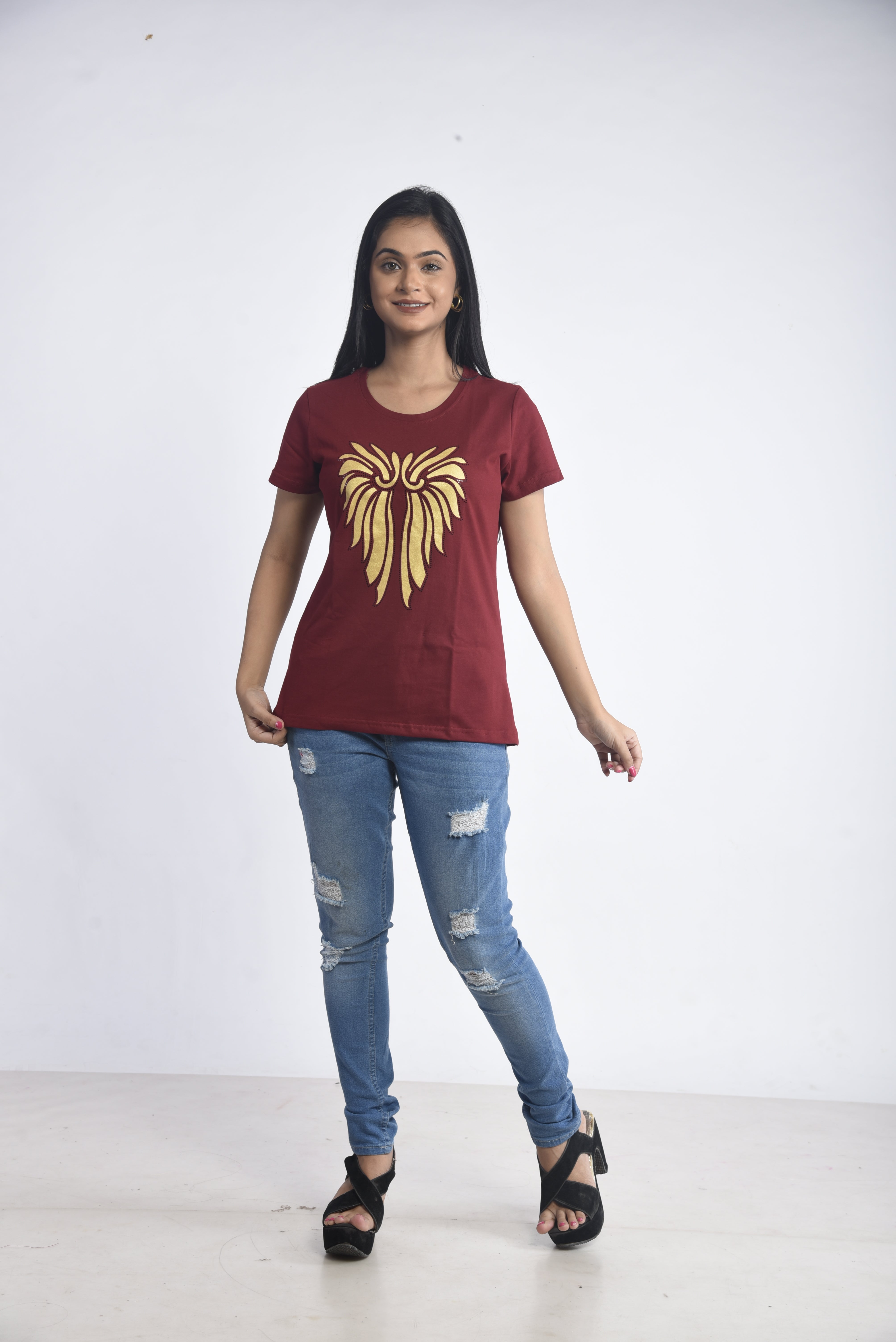 Maroon Printed Short T-Shirt