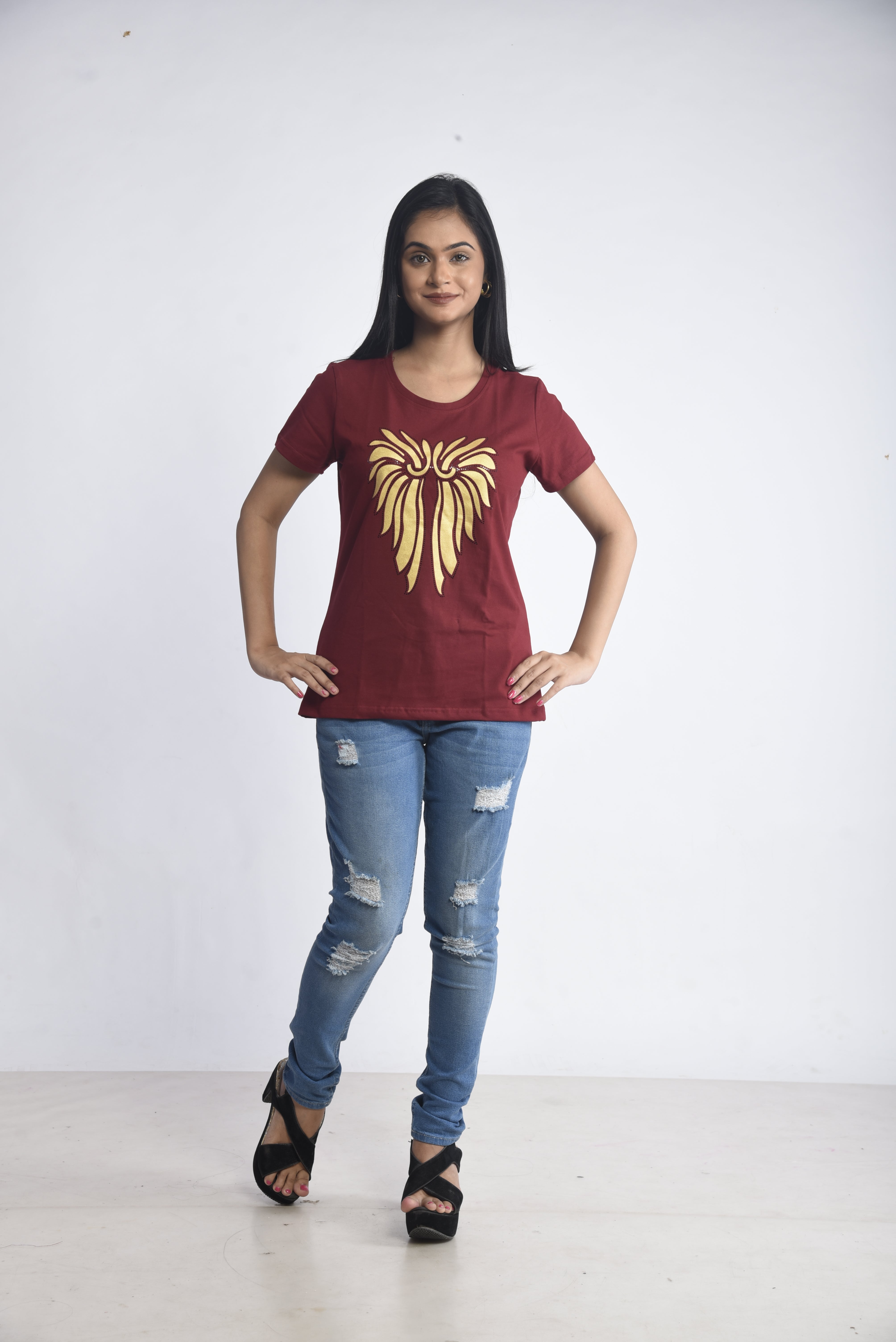Maroon Printed Short T-Shirt