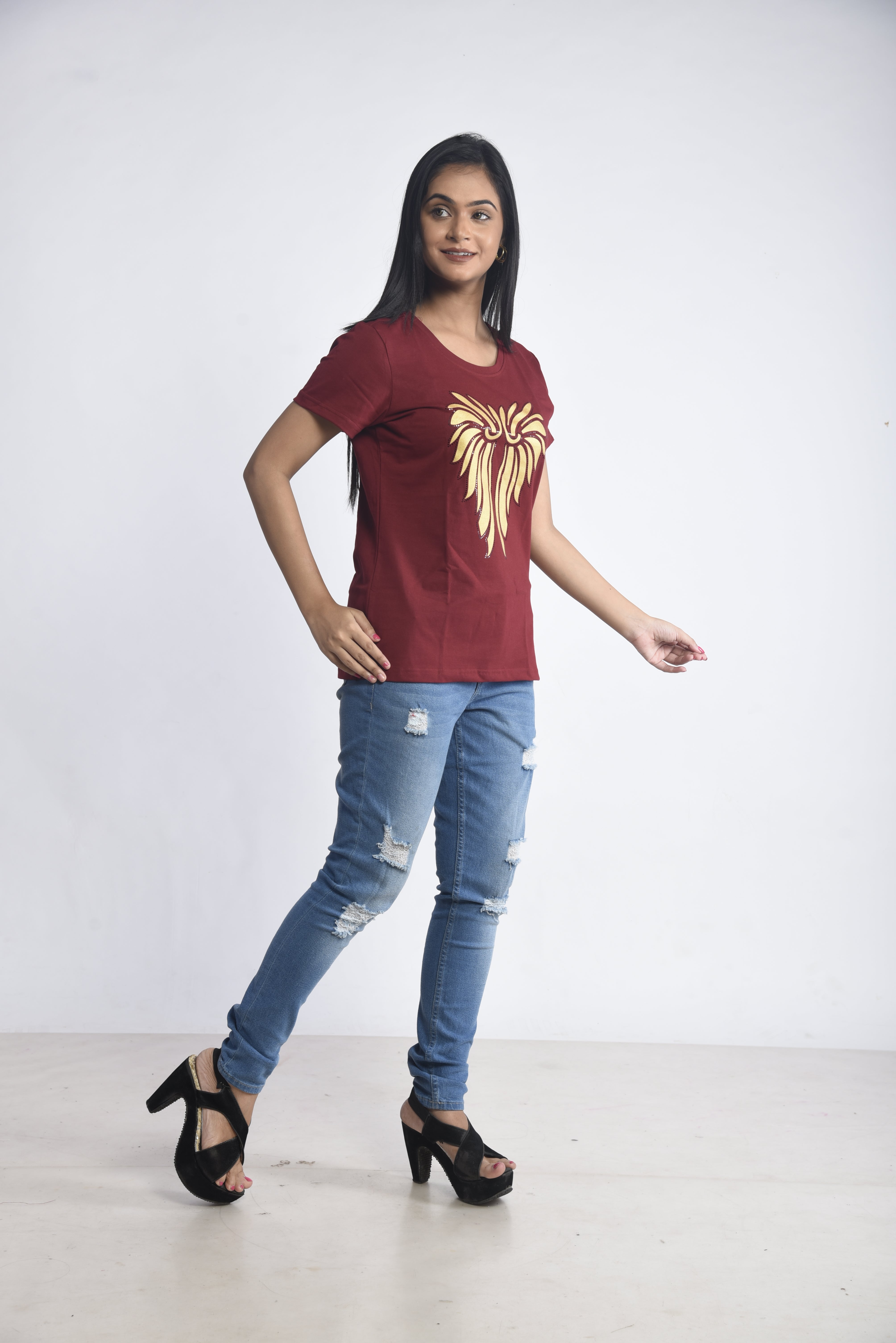 Maroon Printed Short T-Shirt
