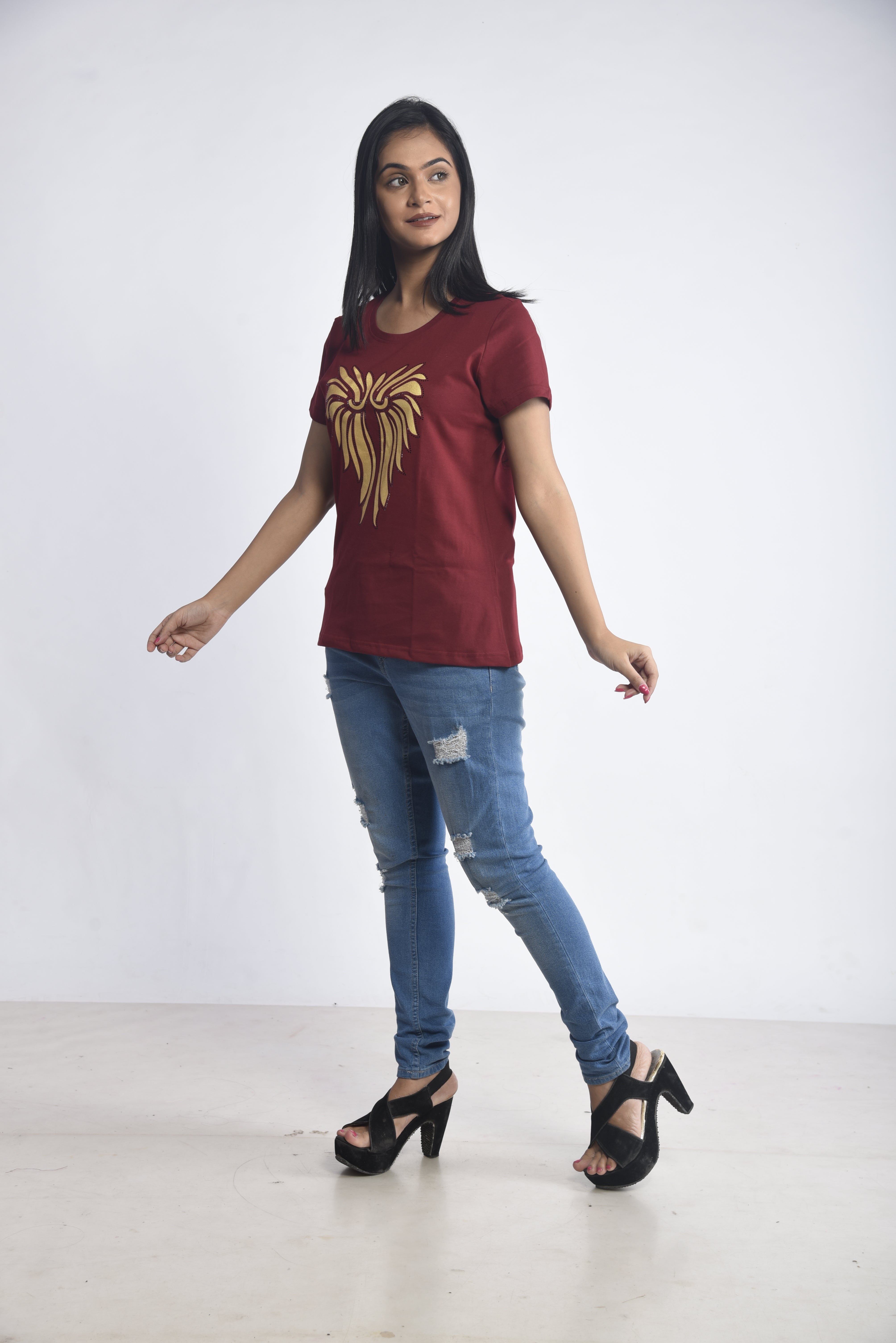 Maroon Printed Short T-Shirt