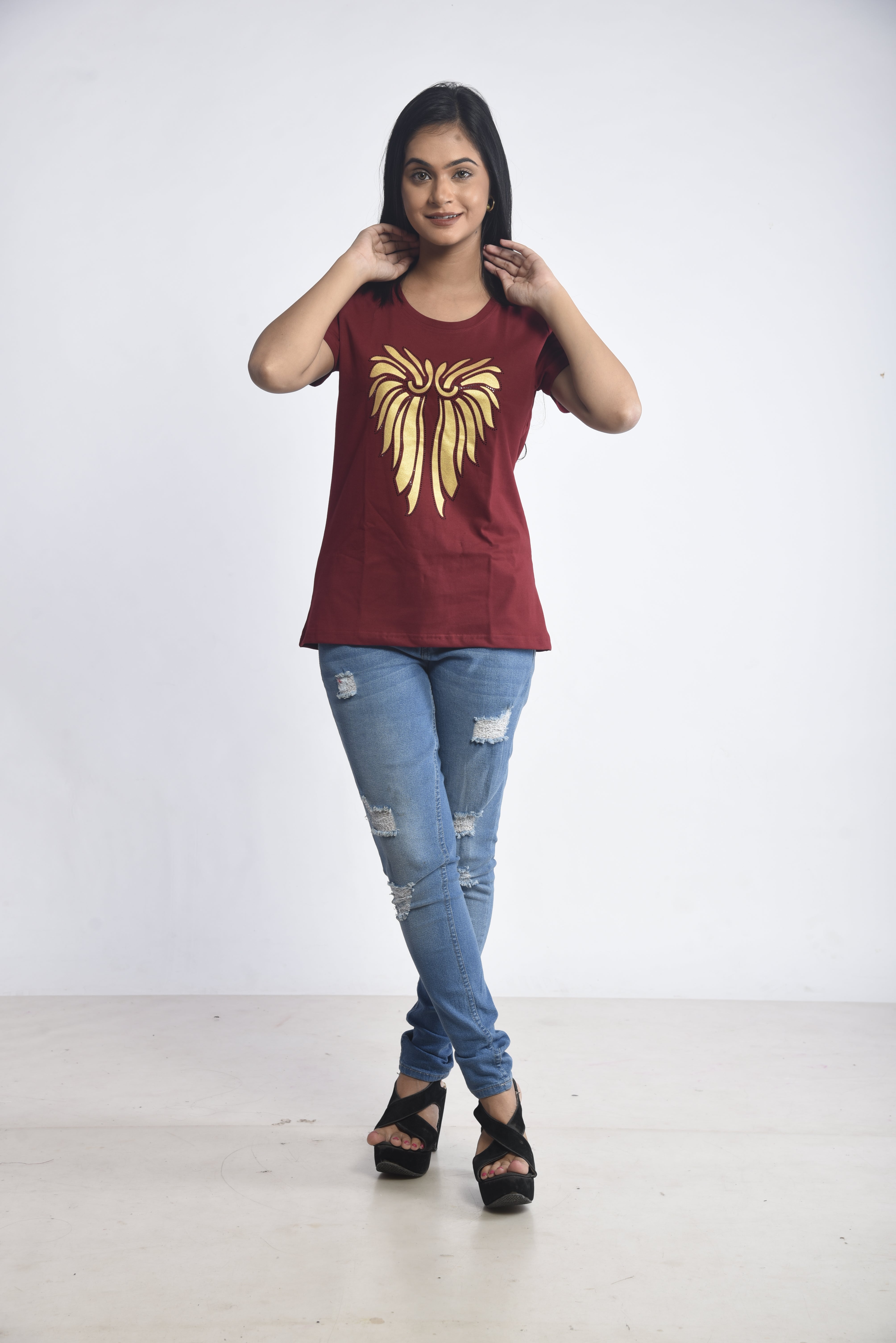 Maroon Printed Short T-Shirt