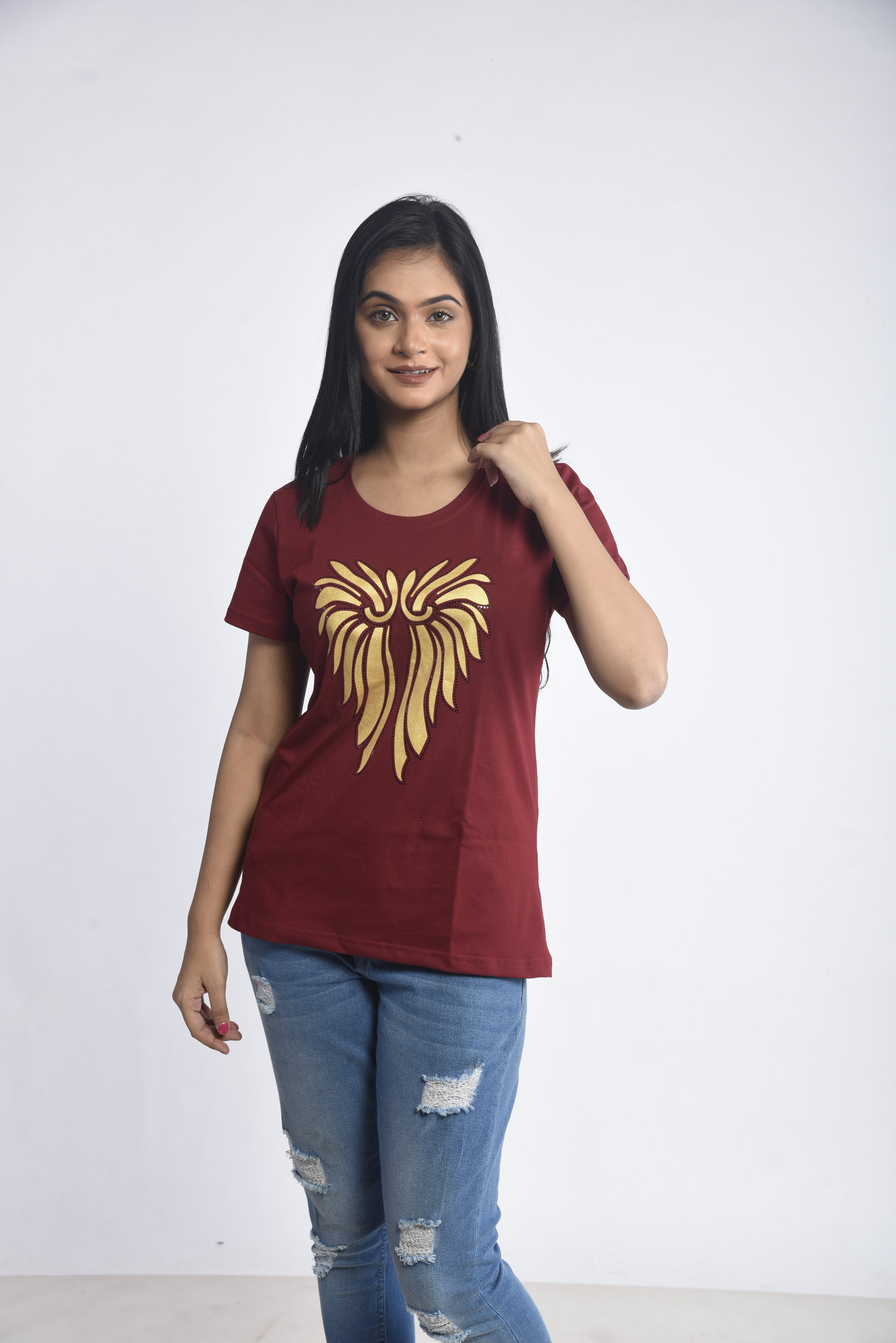 Maroon Printed Short T-Shirt