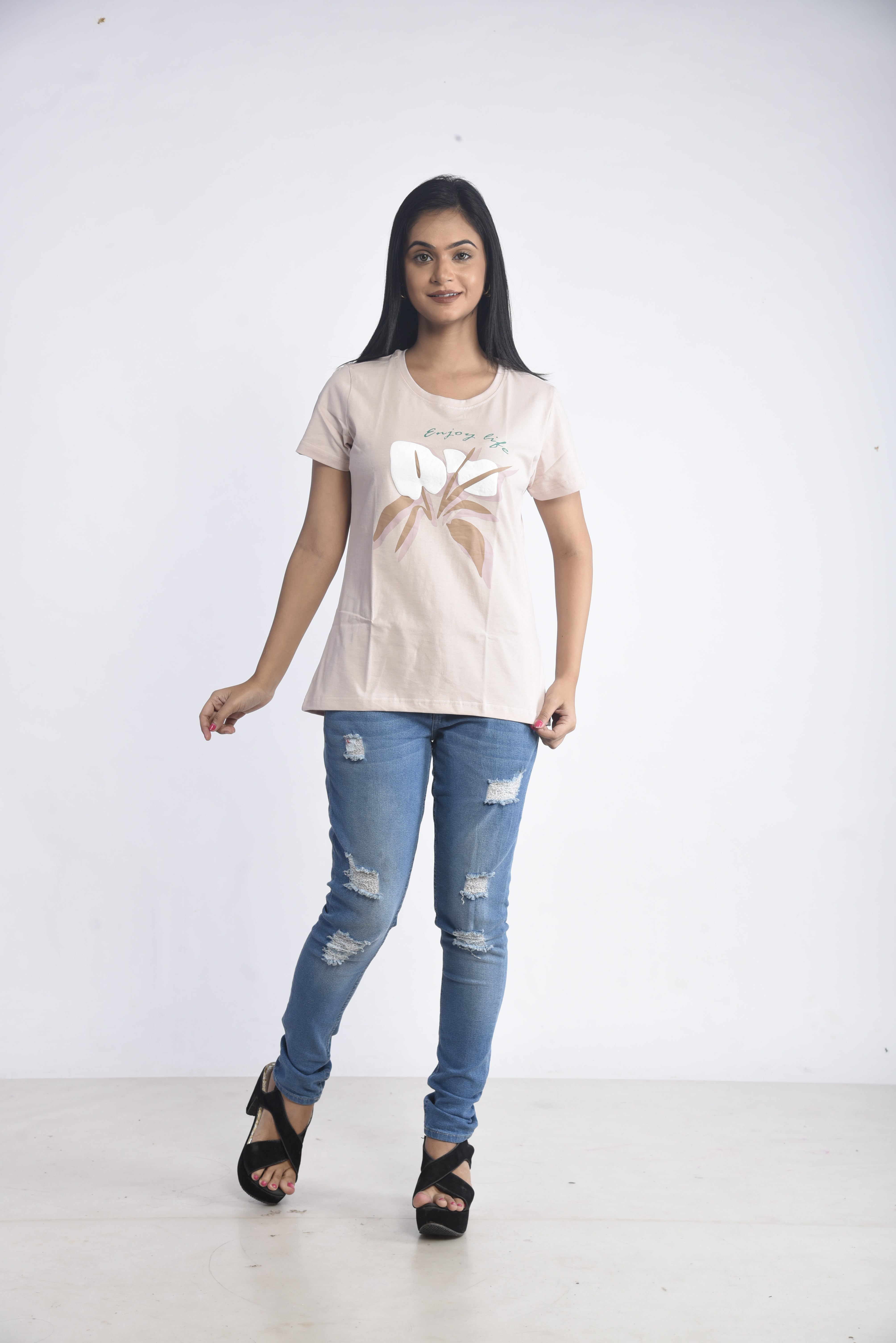 Cream Printed Short T-Shirt