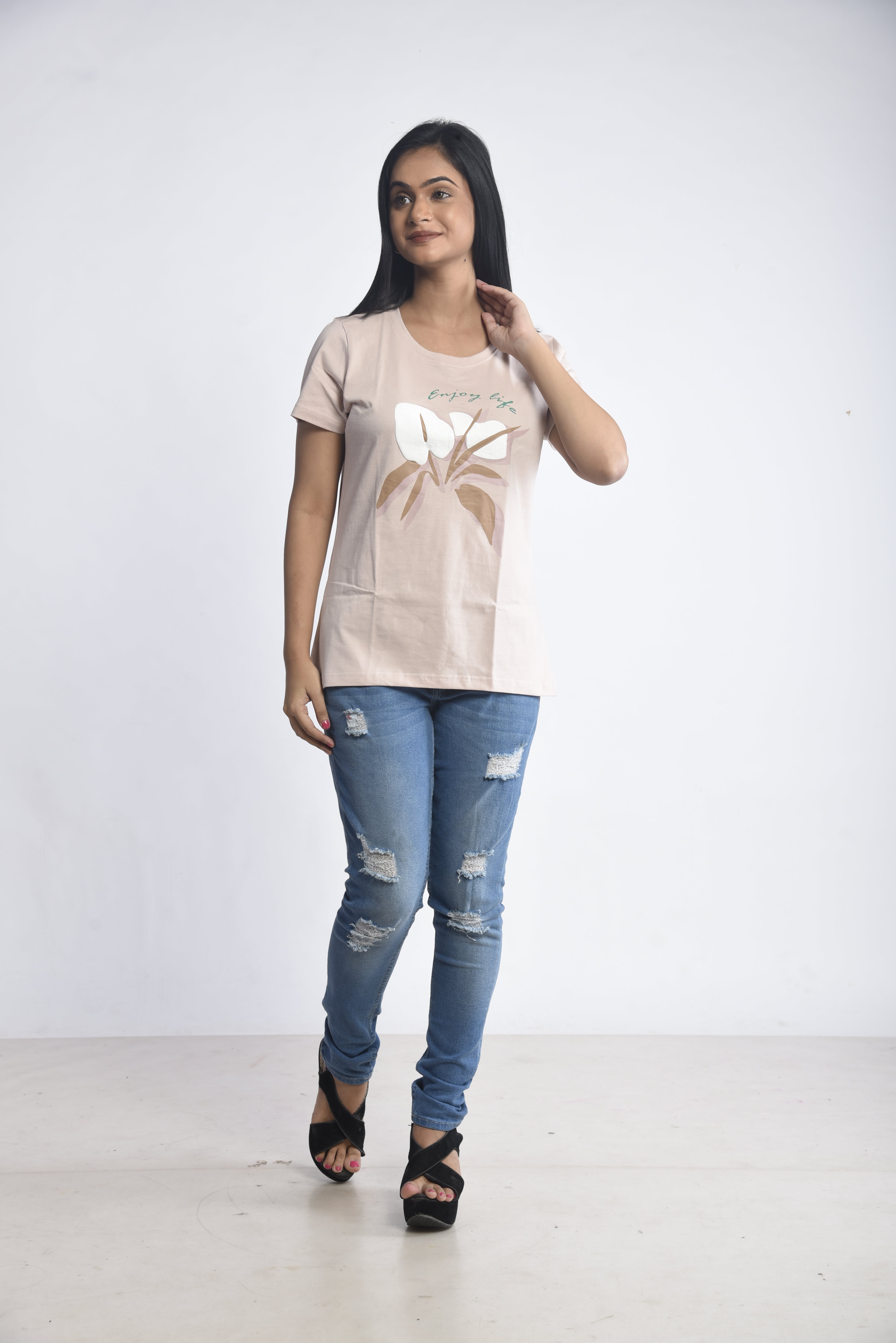 Cream Printed Short T-Shirt