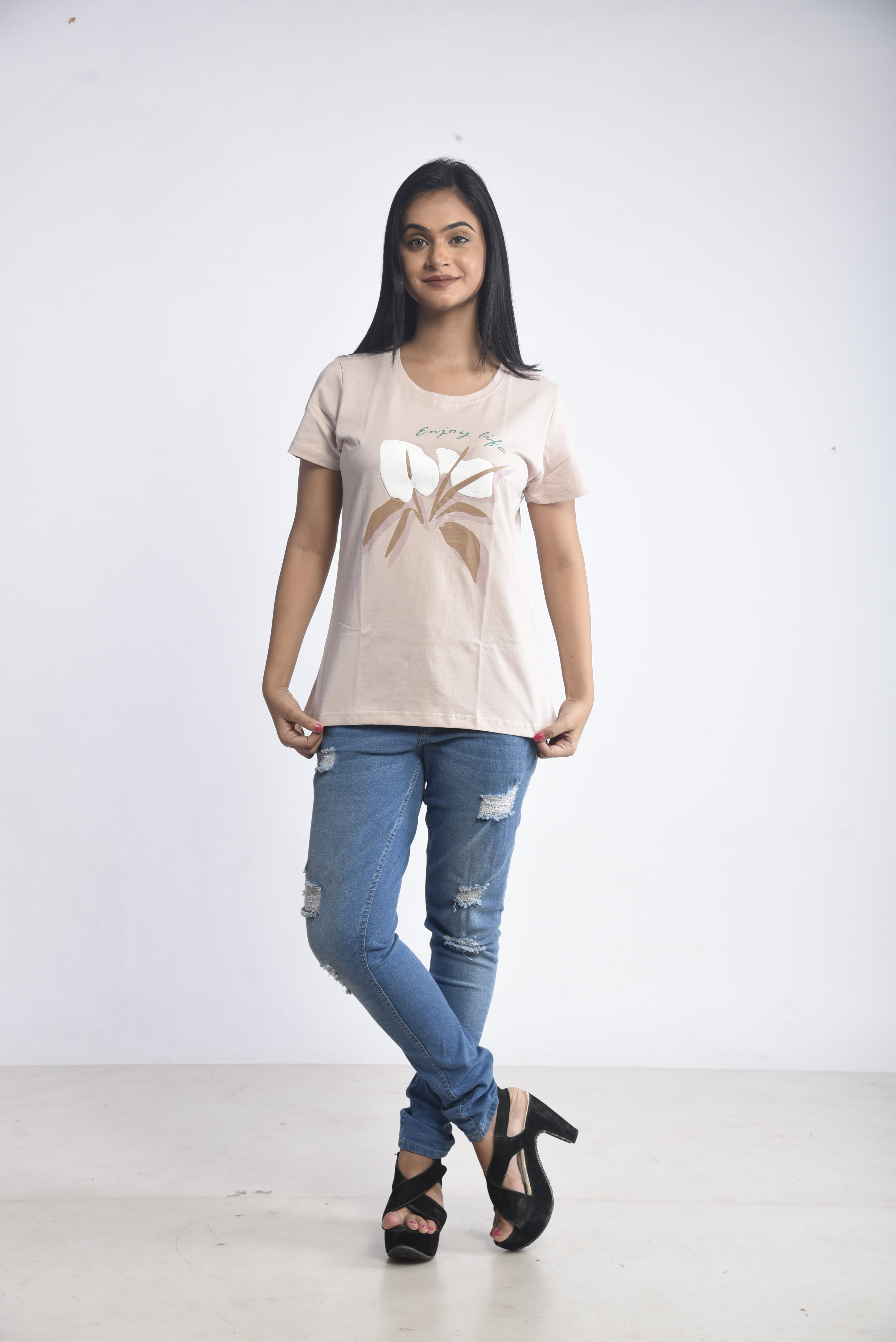 Cream Printed Short T-Shirt