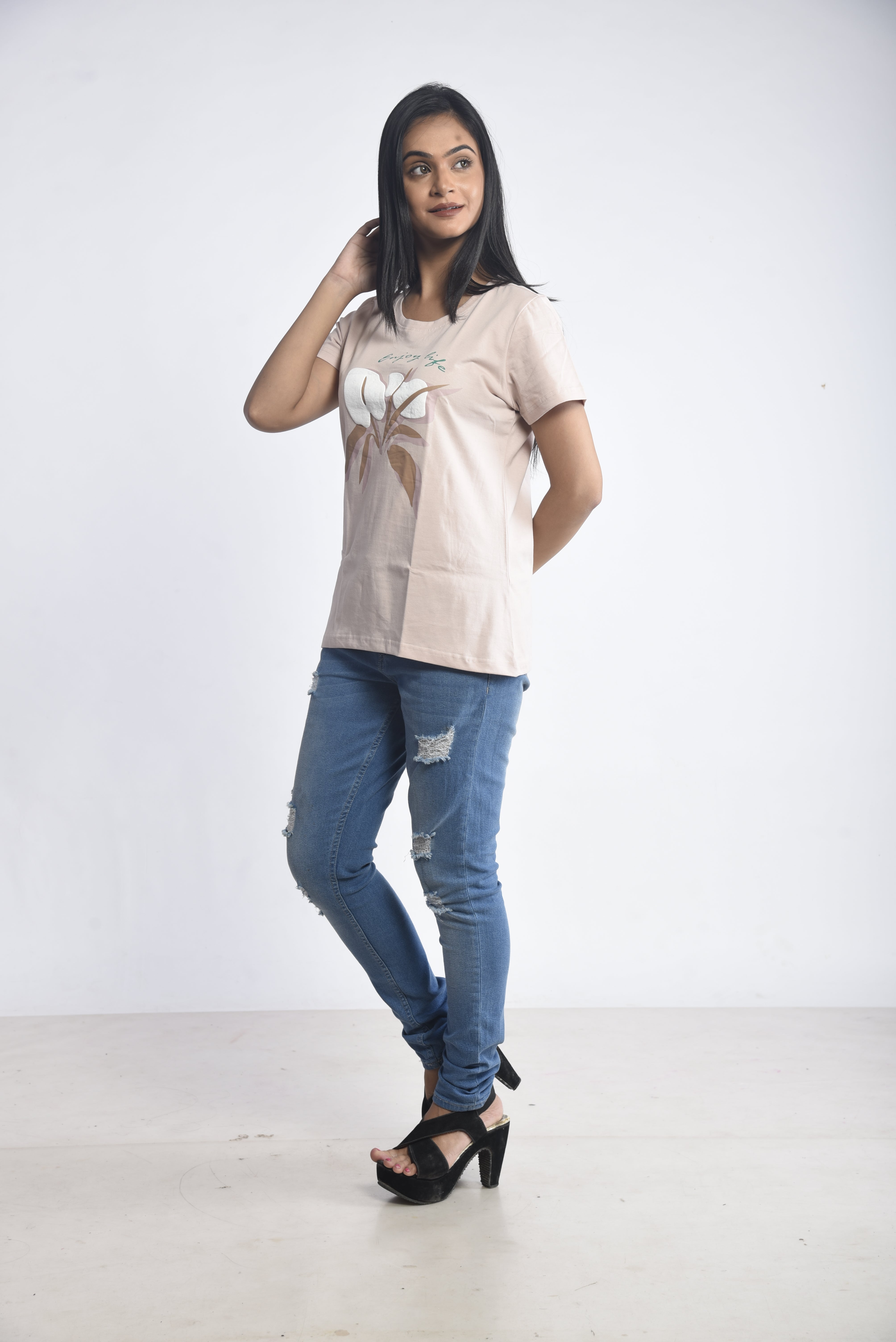 Cream Printed Short T-Shirt