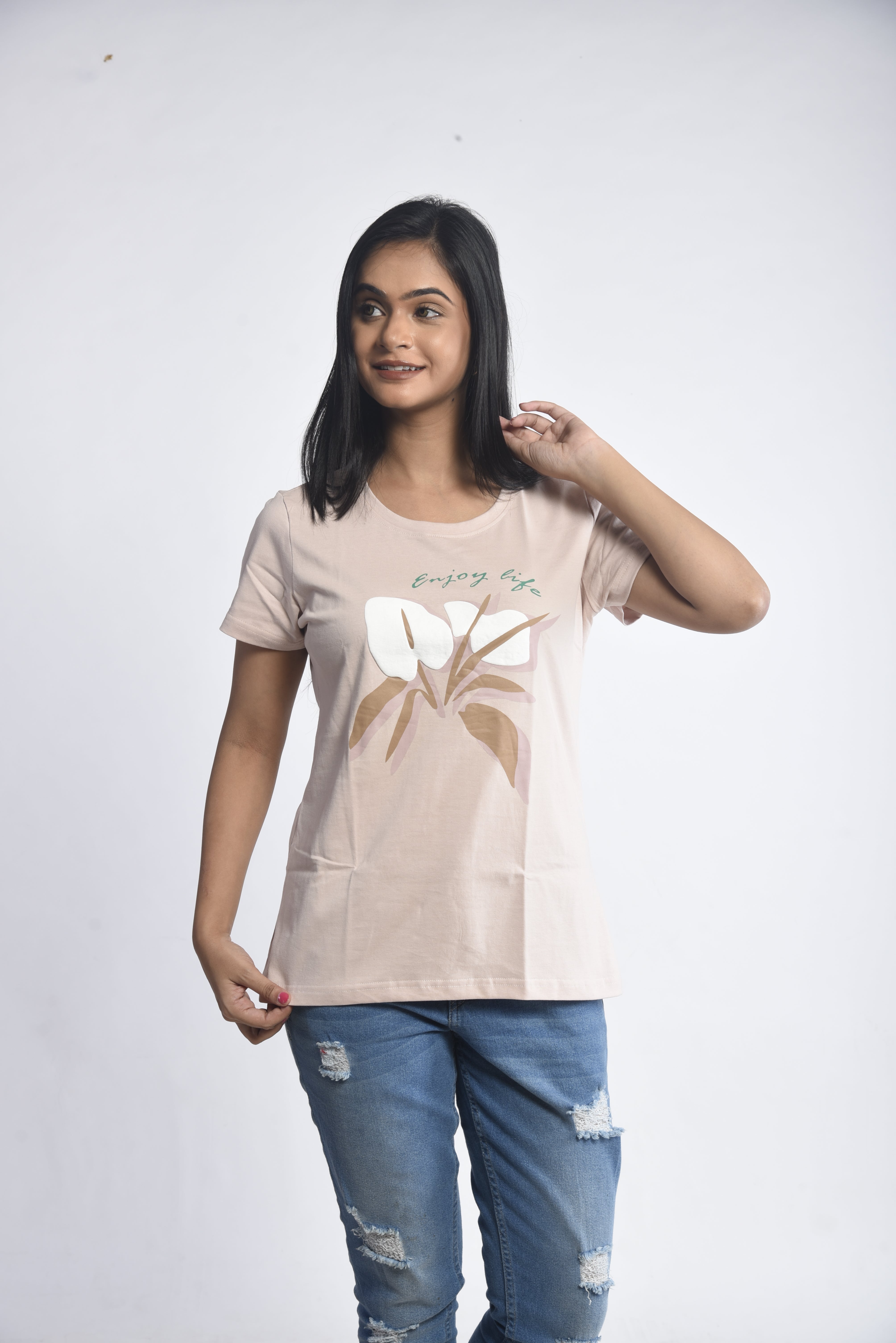 Cream Printed Short T-Shirt