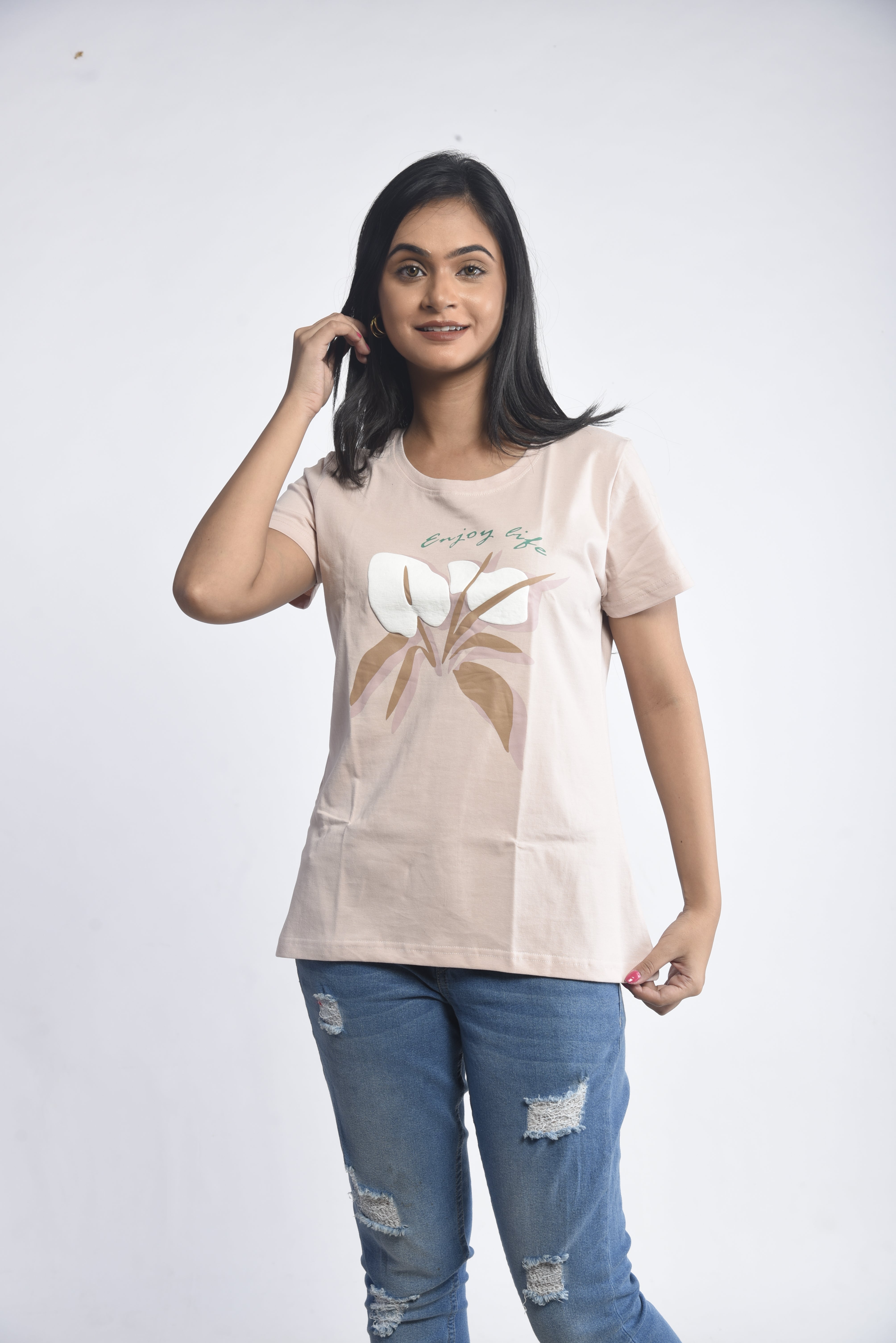 Cream Printed Short T-Shirt