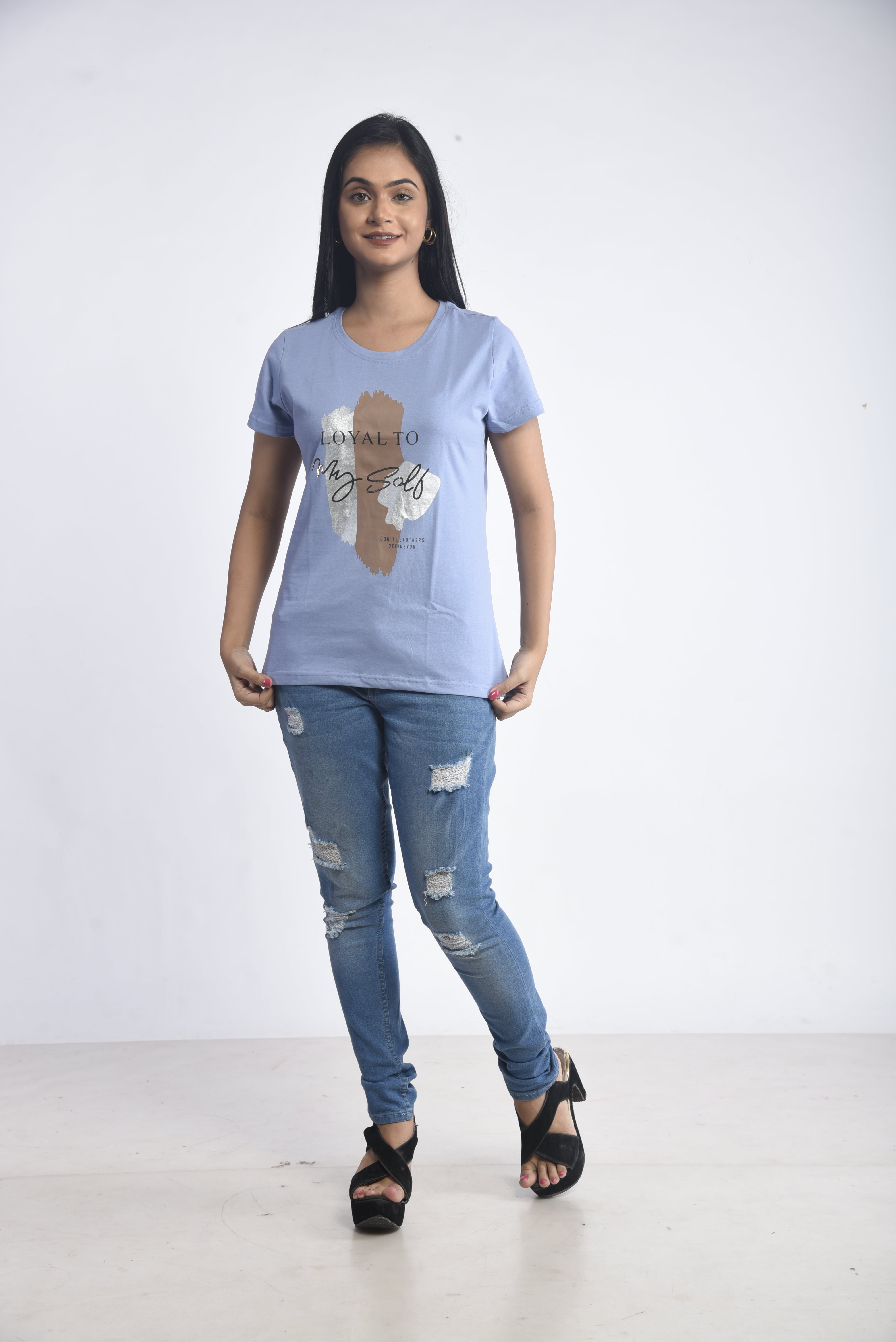Sky Blue Printed Short T-Shirt