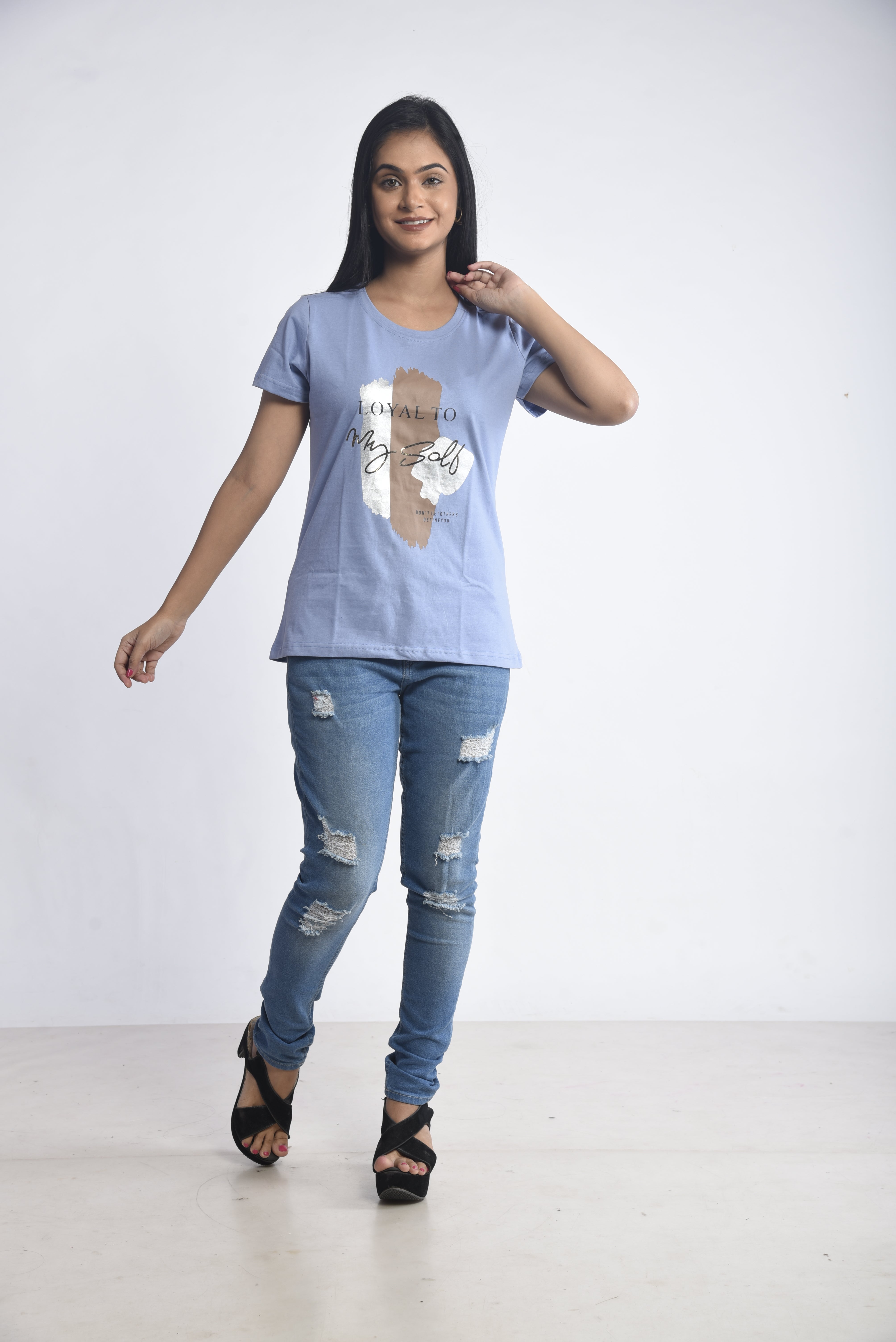 Sky Blue Printed Short T-Shirt