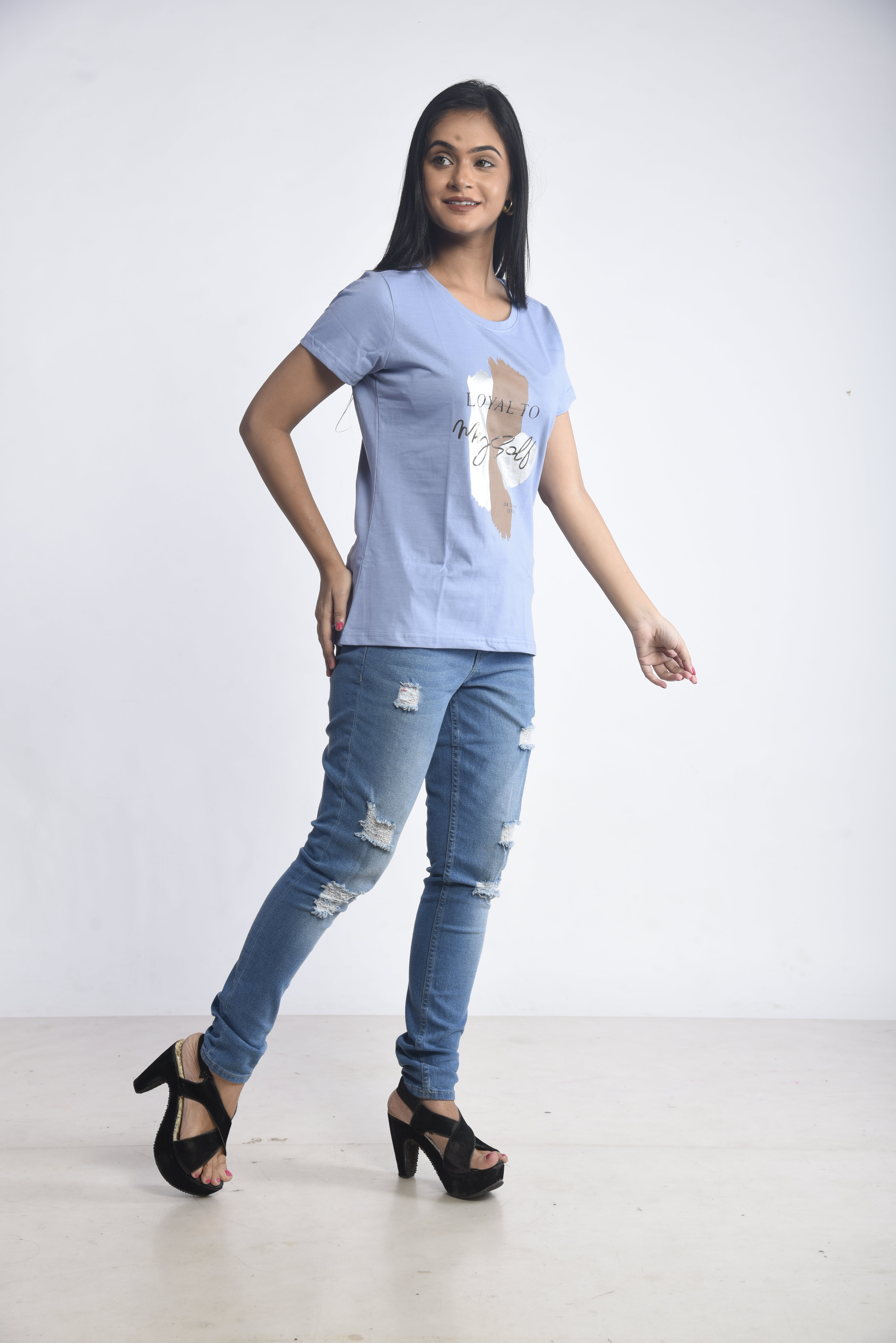 Sky Blue Printed Short T-Shirt