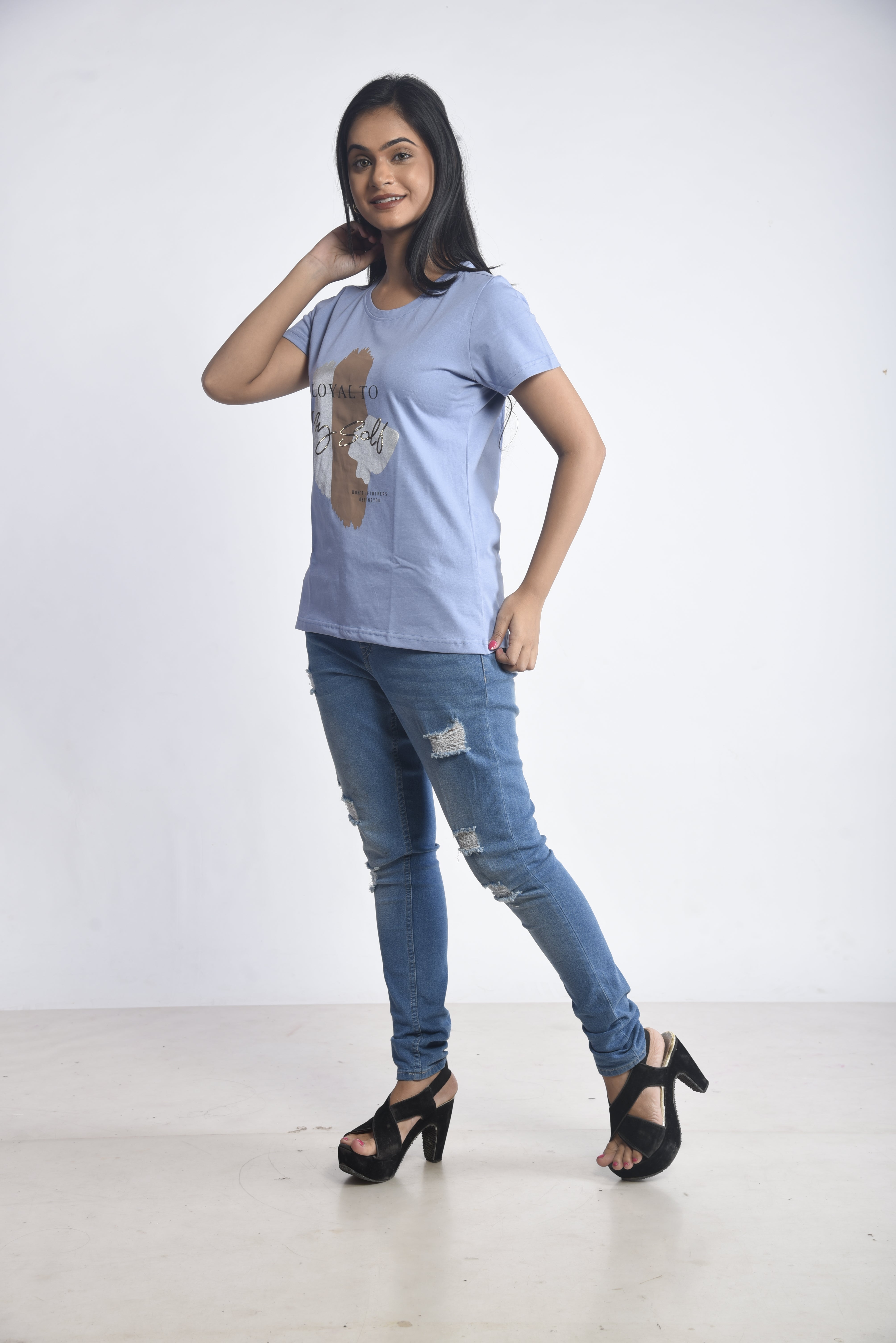 Sky Blue Printed Short T-Shirt