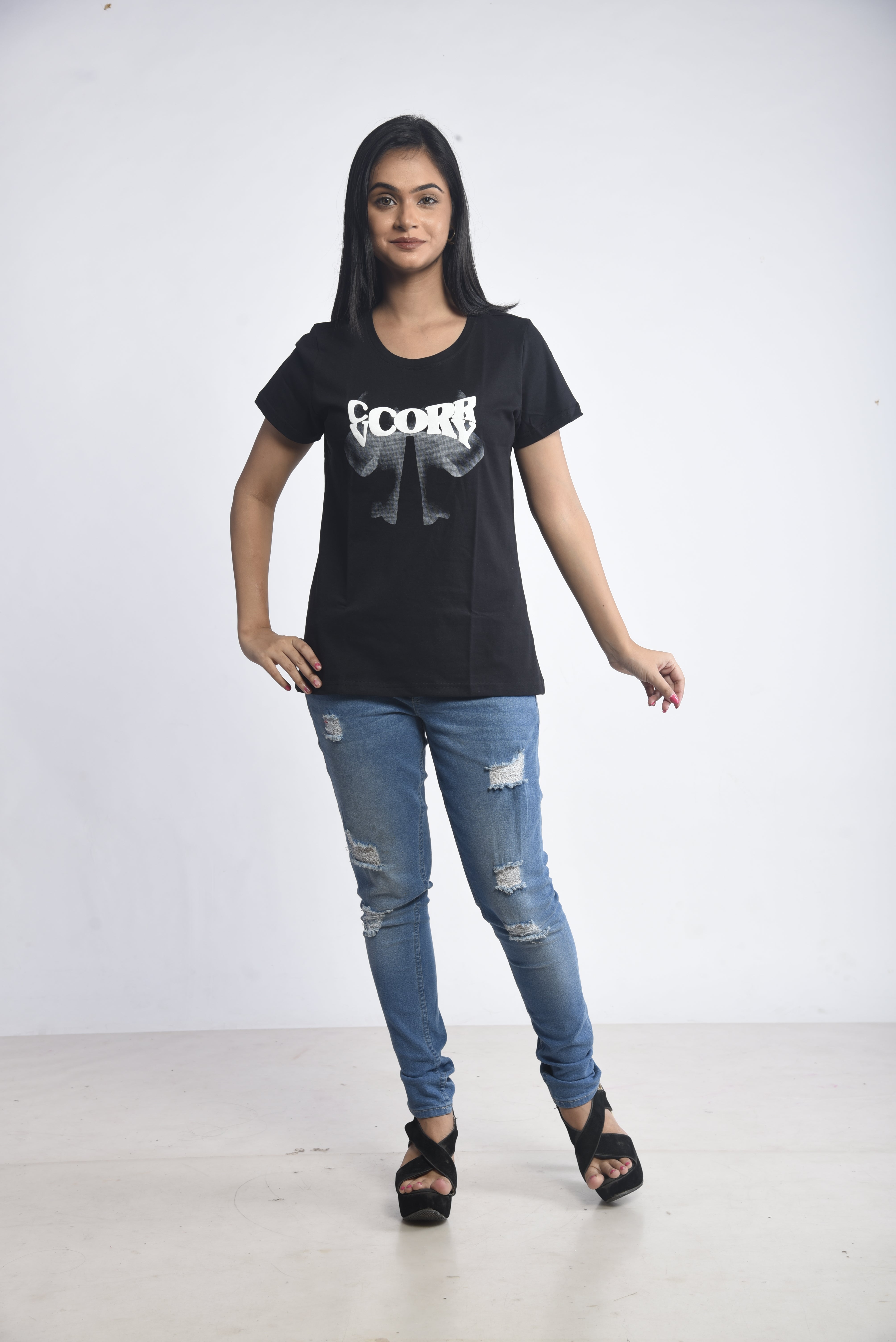 Black Printed Short T-Shirt