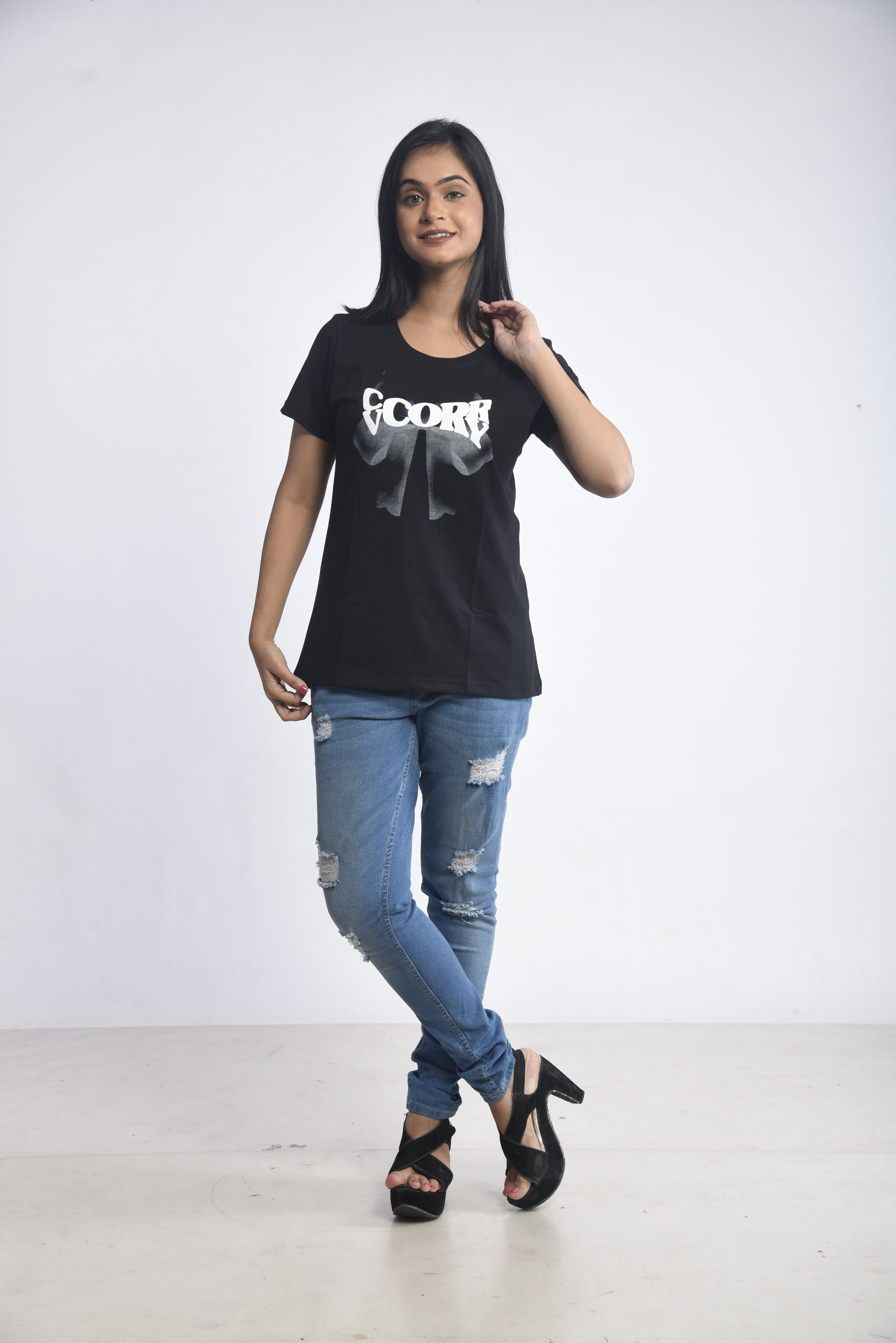 Black Printed Short T-Shirt