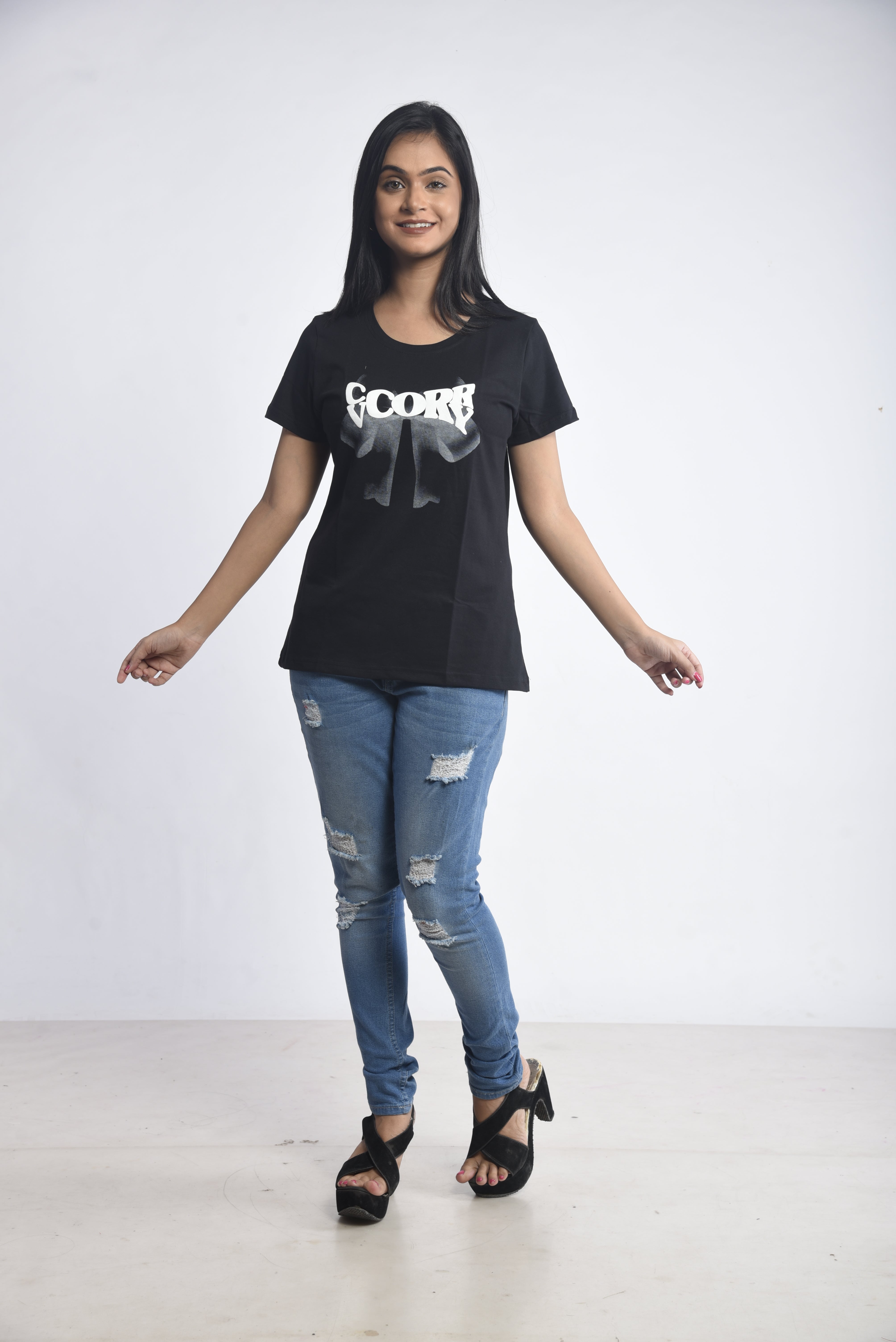 Black Printed Short T-Shirt