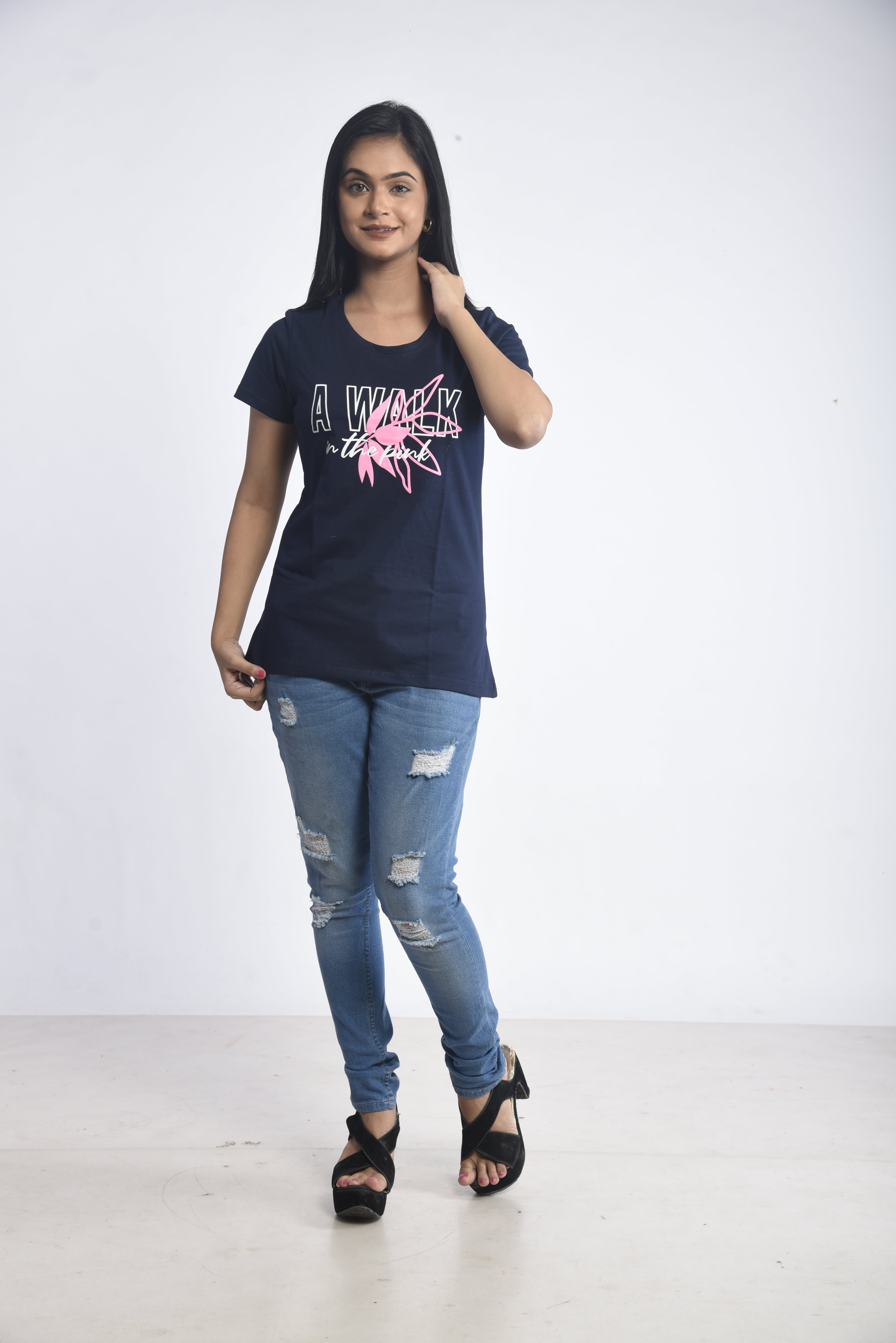 Navy Printed Short T-Shirt