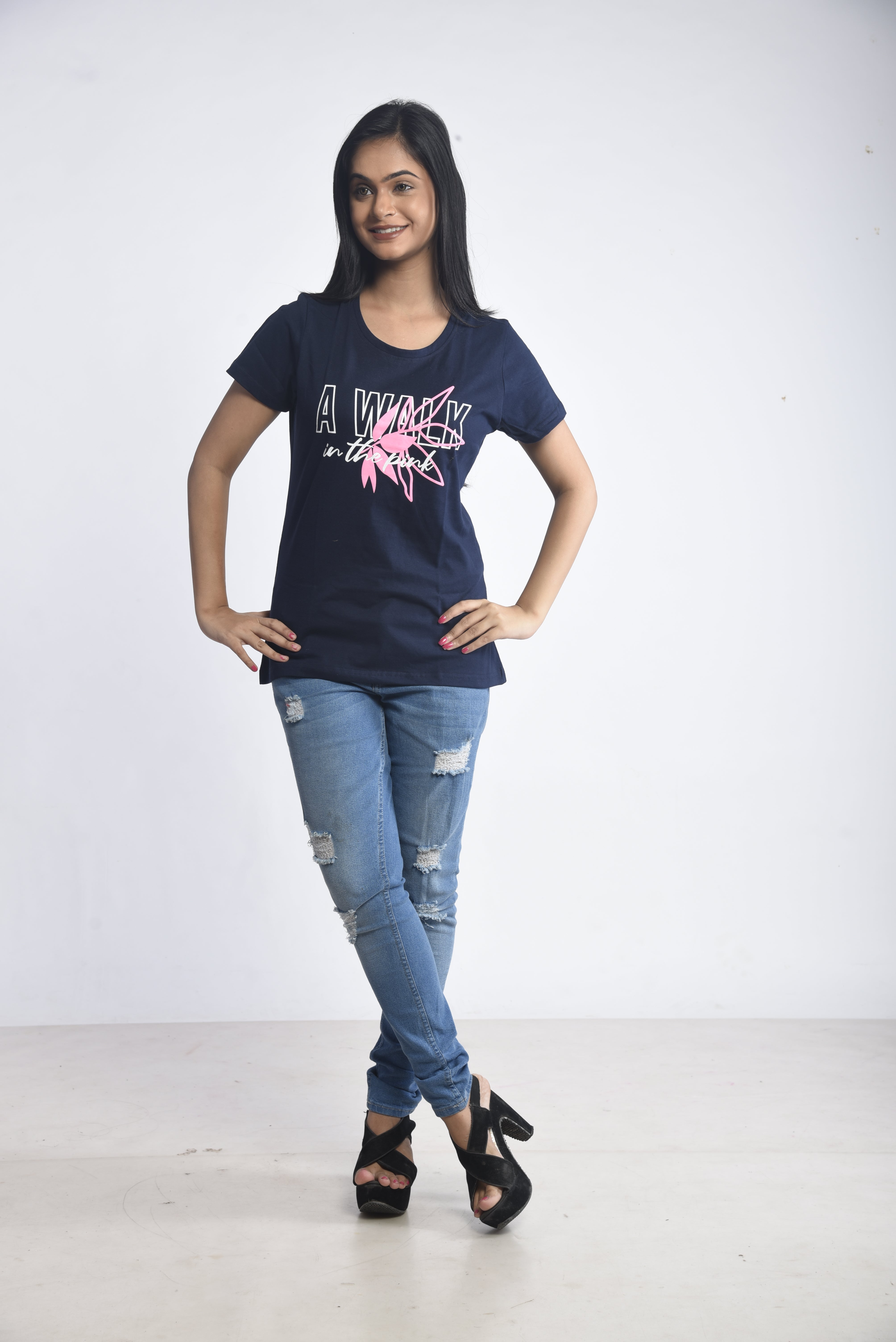 Navy Printed Short T-Shirt