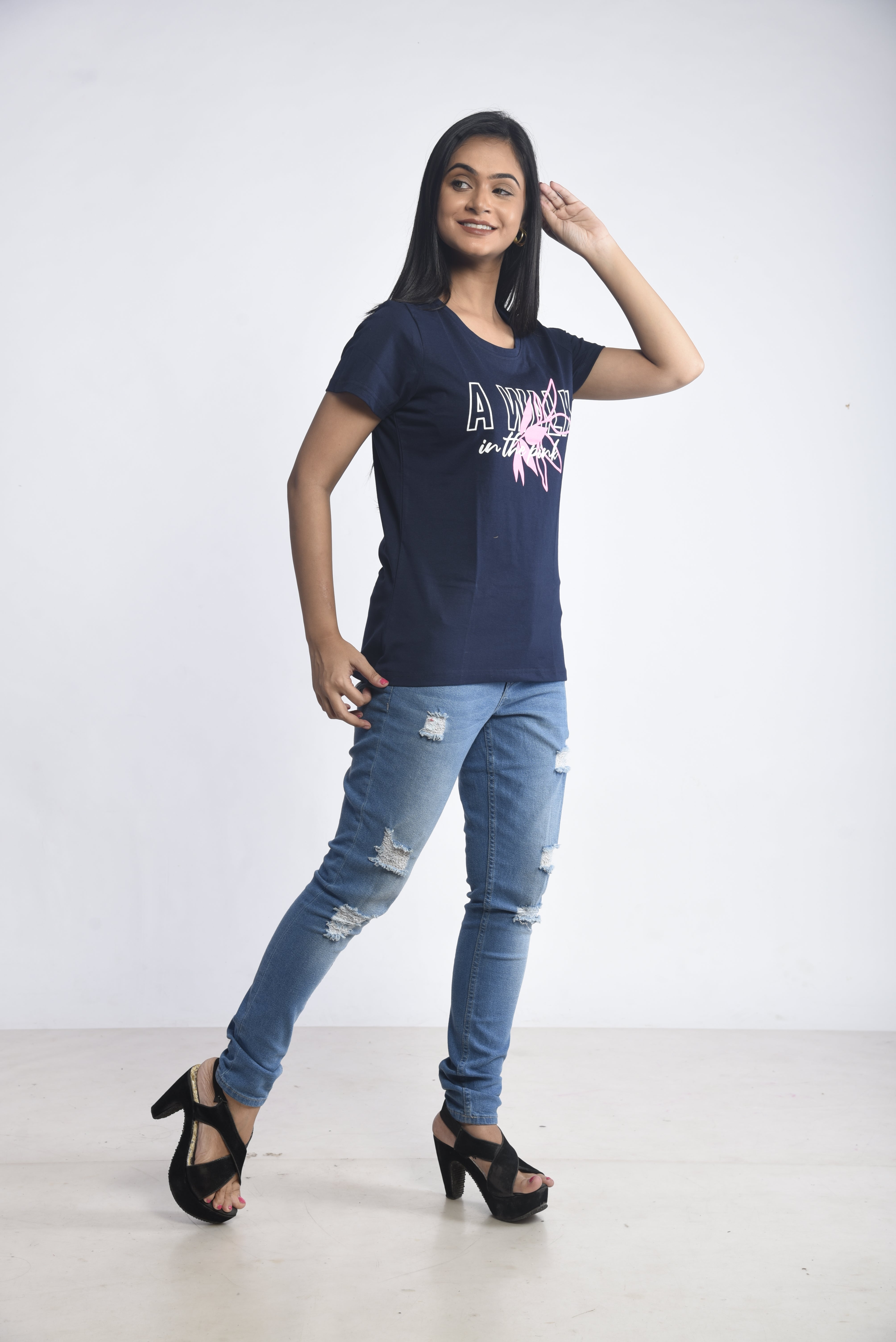 Navy Printed Short T-Shirt