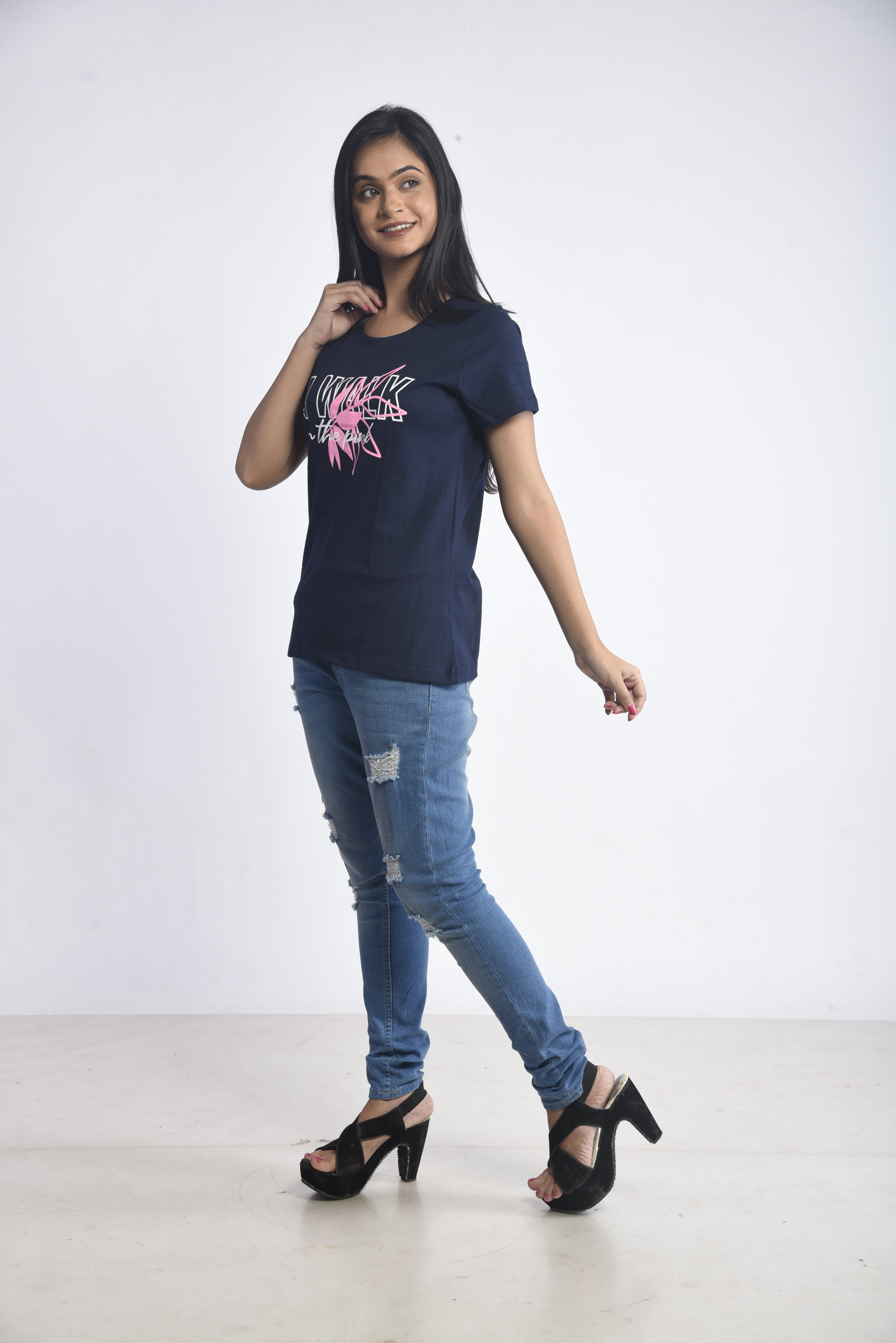 Navy Printed Short T-Shirt