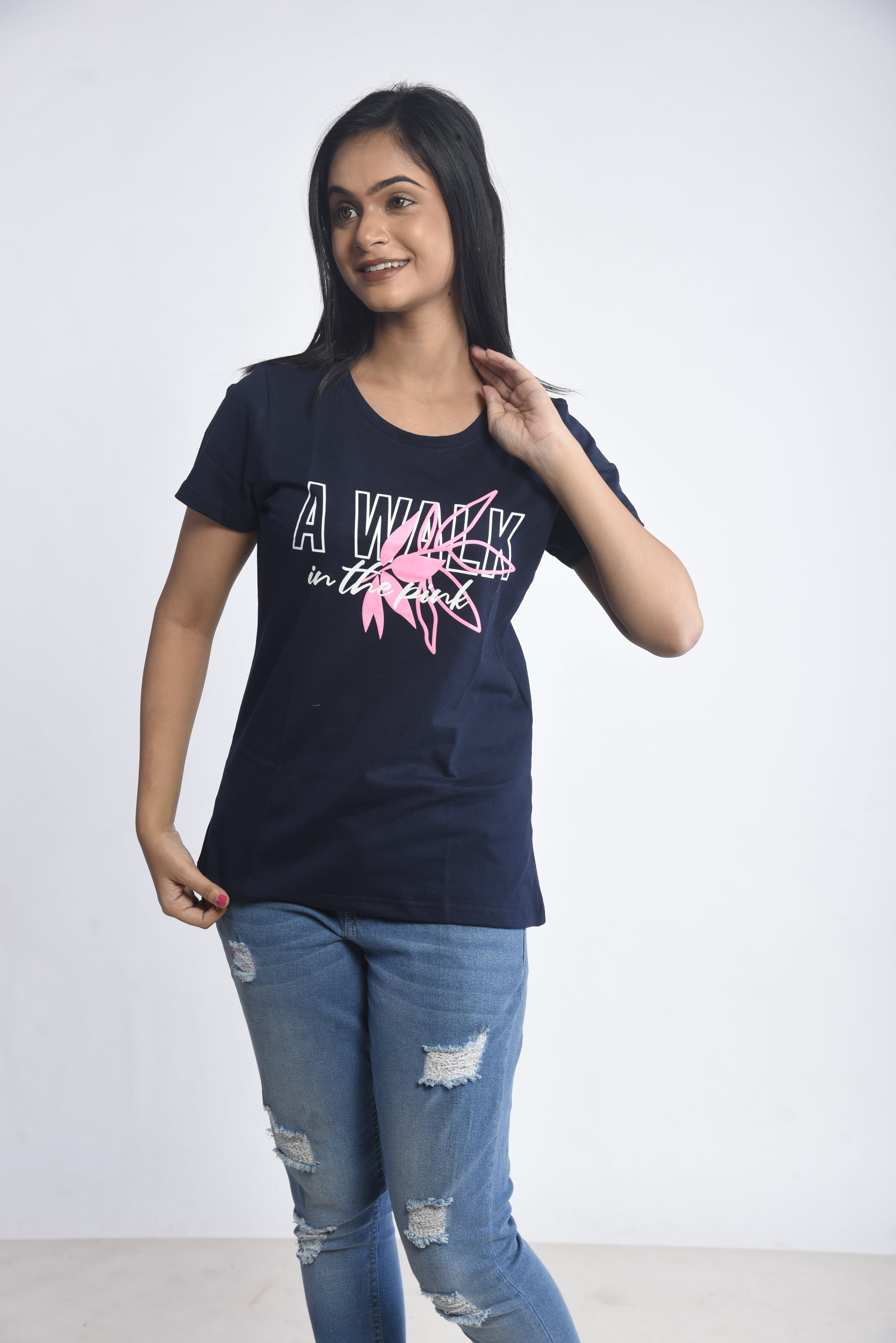 Navy Printed Short T-Shirt