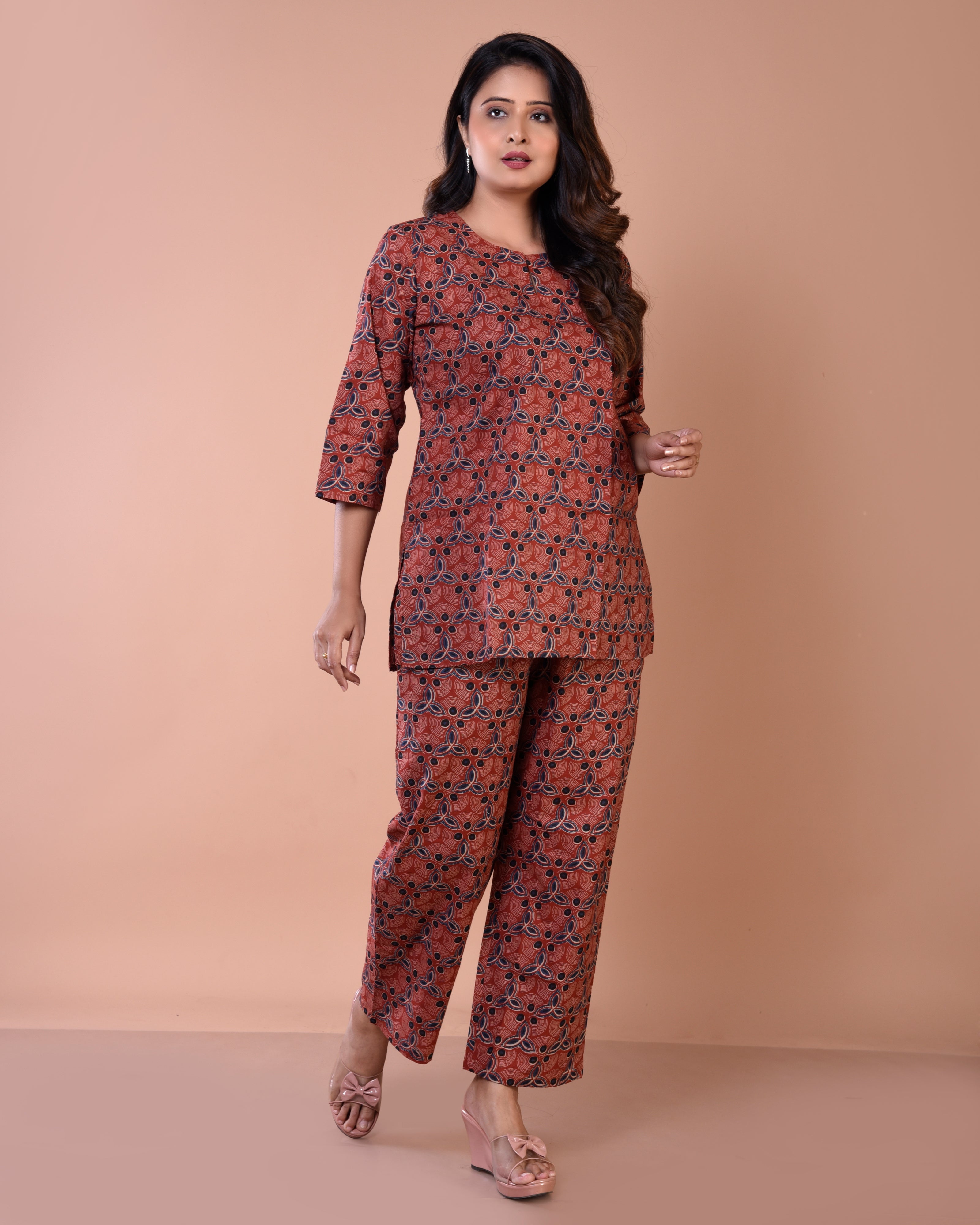 Maroon Floral Premium Print Cambric Cotton Loungewear