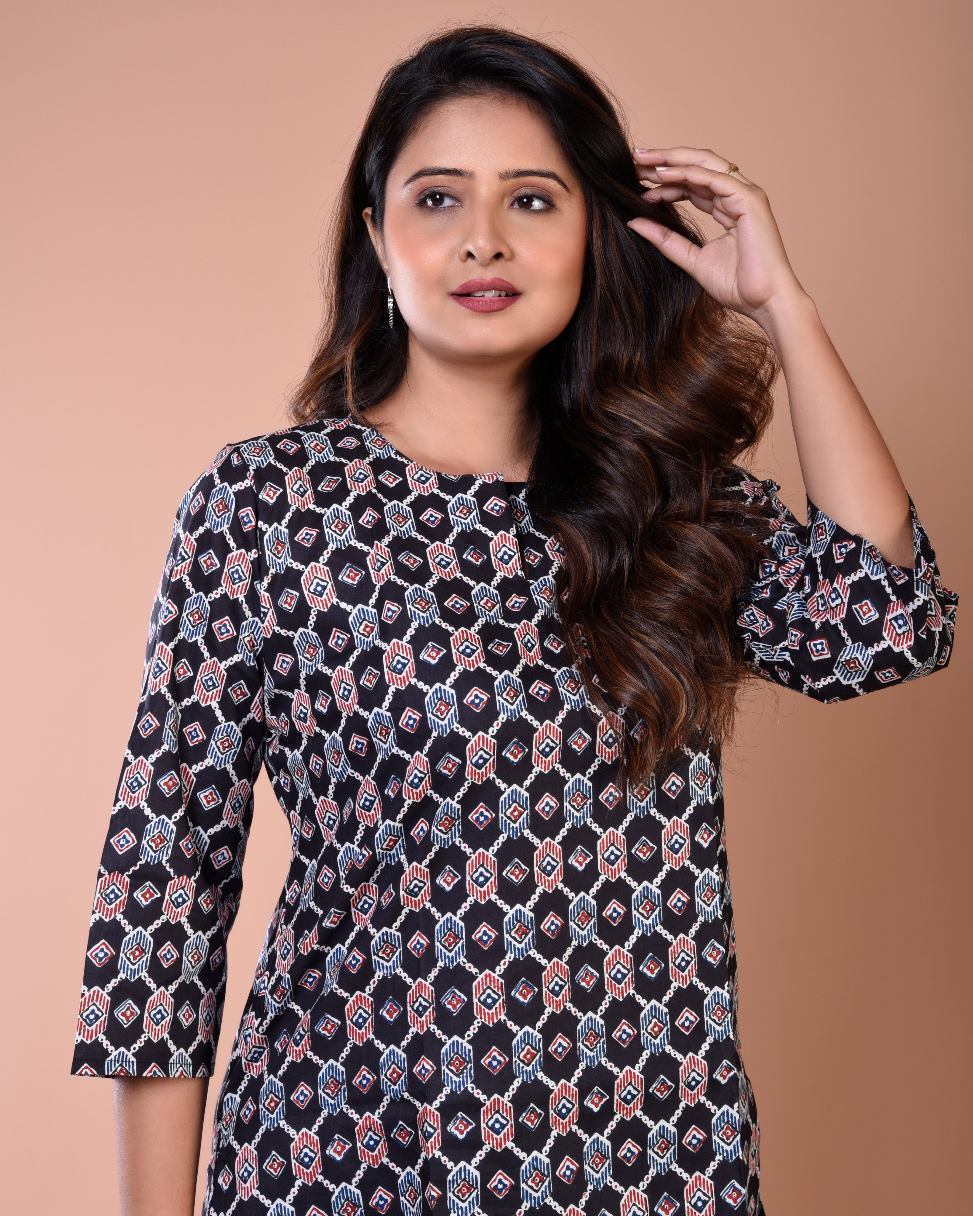 Black Geometrical Premium Print Cotton Loungewear