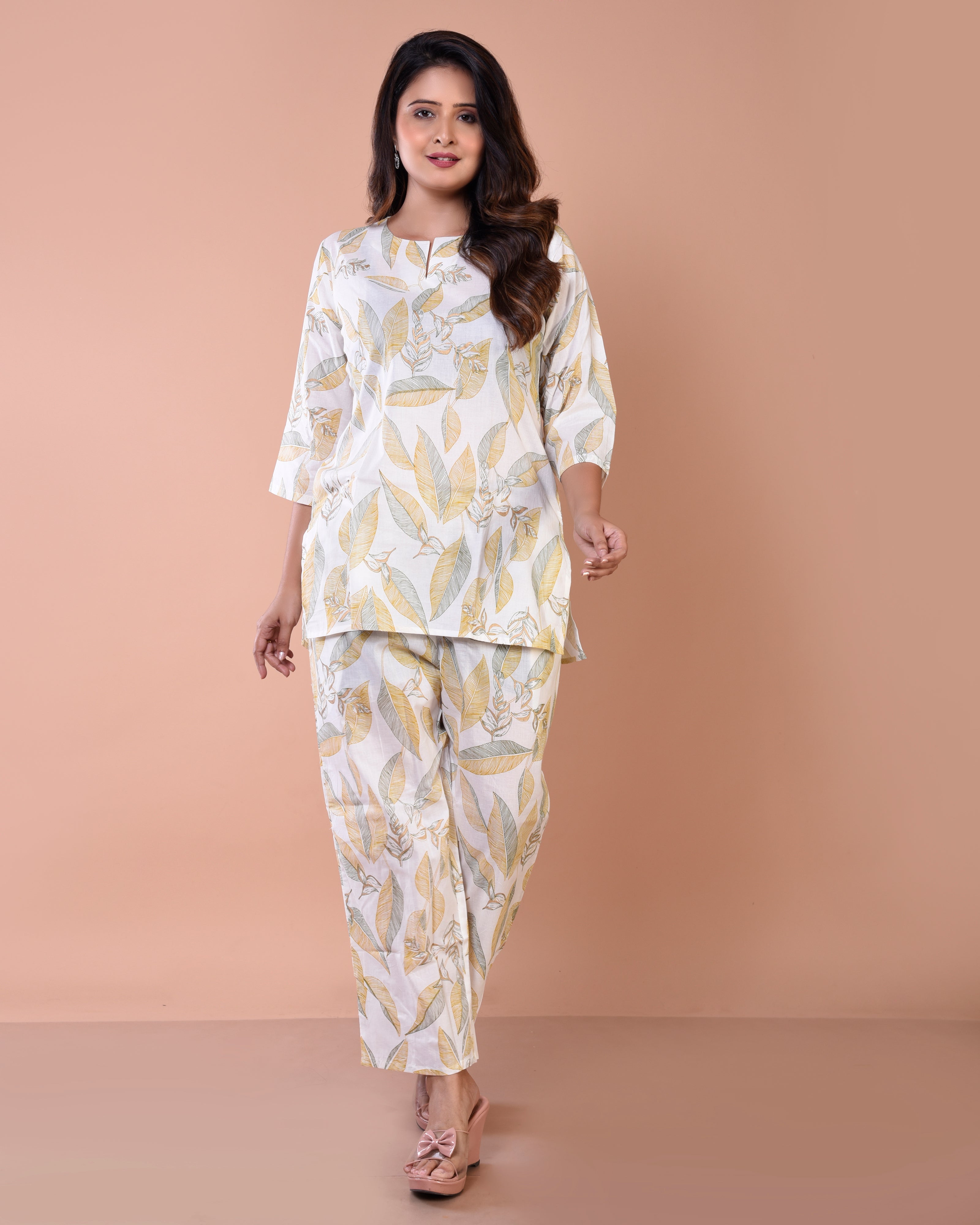 Big Leaf Premium Print Cream Cotton Loungewear