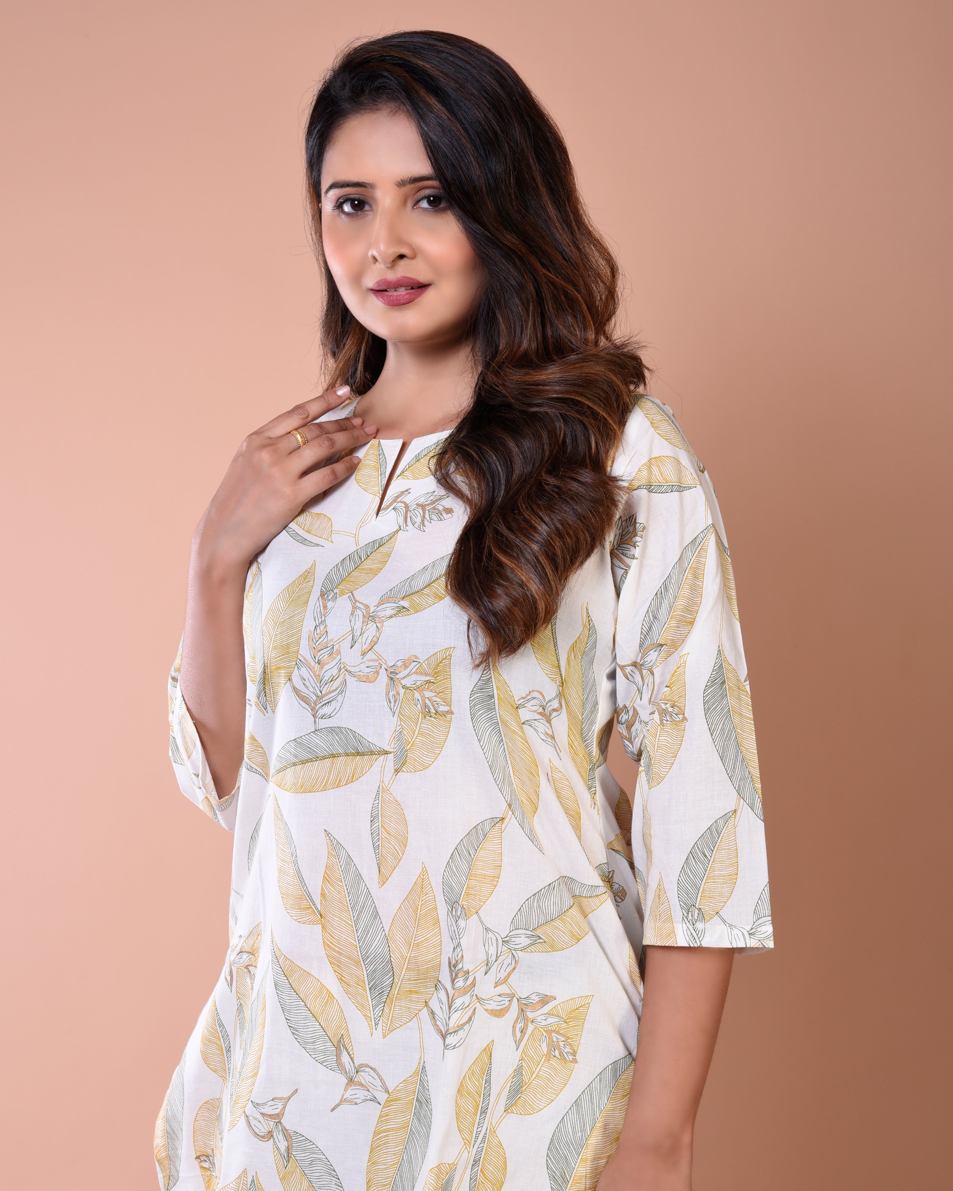 Big Leaf Premium Print Cream Cotton Loungewear