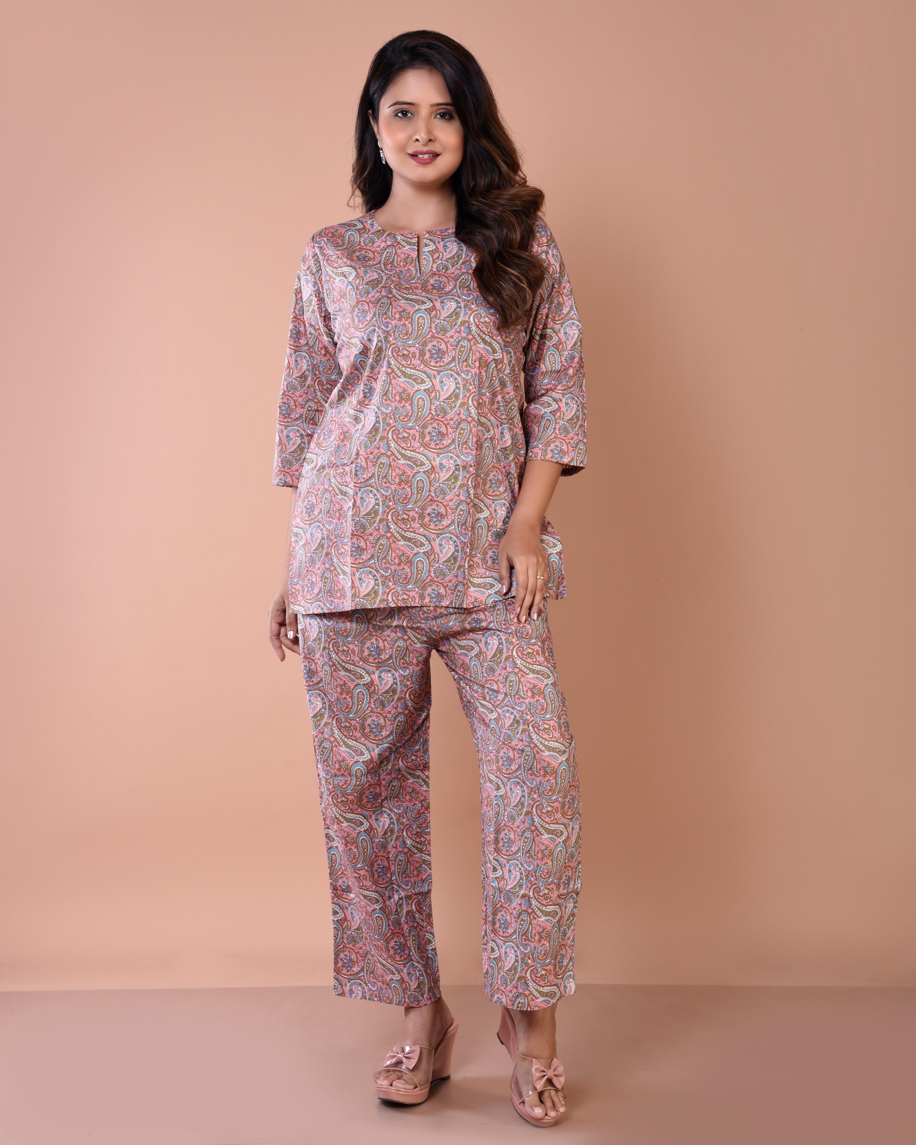 Peach Sanganeri Premium Print Cotton Loungewear