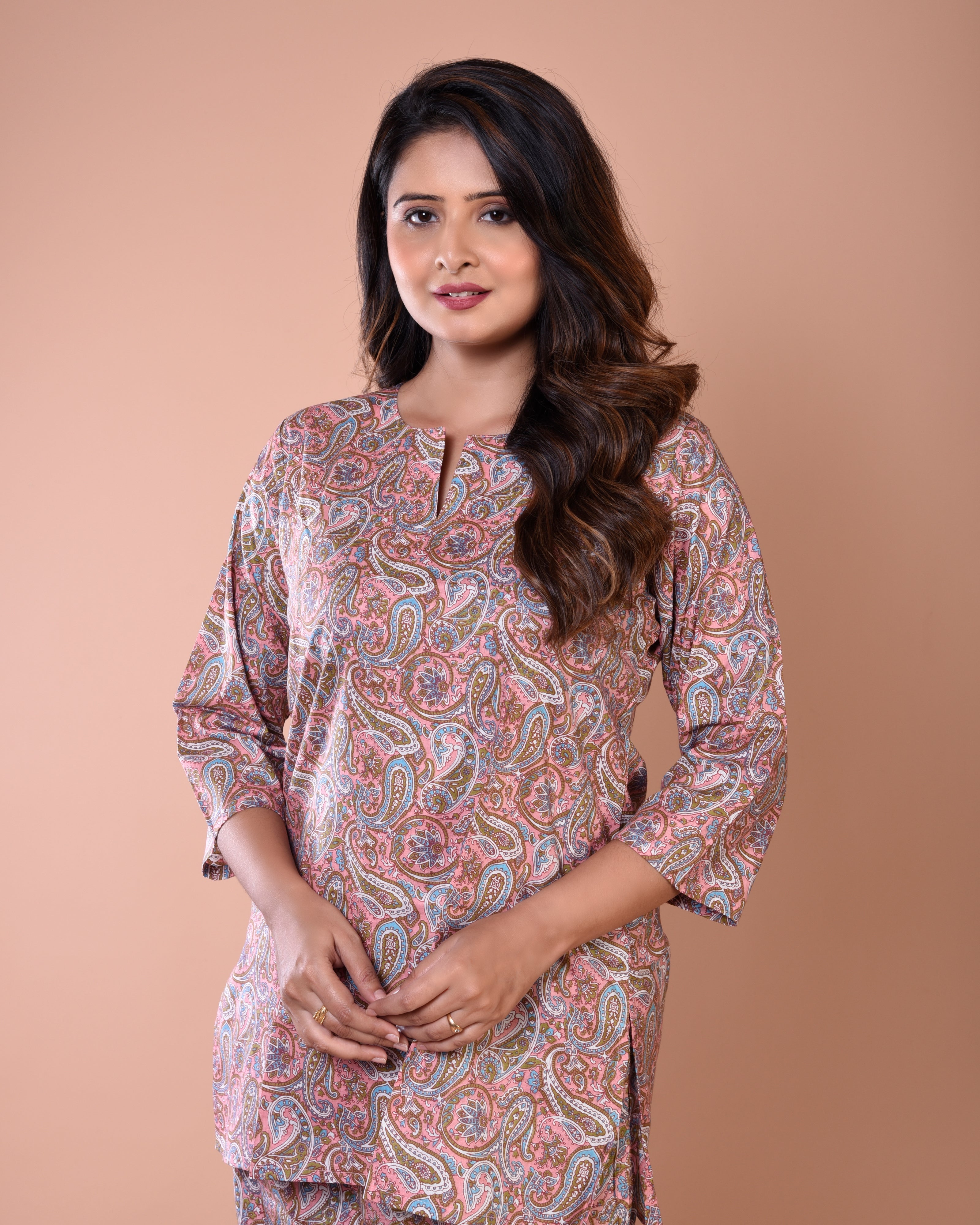 Peach Sanganeri Premium Print Cotton Loungewear