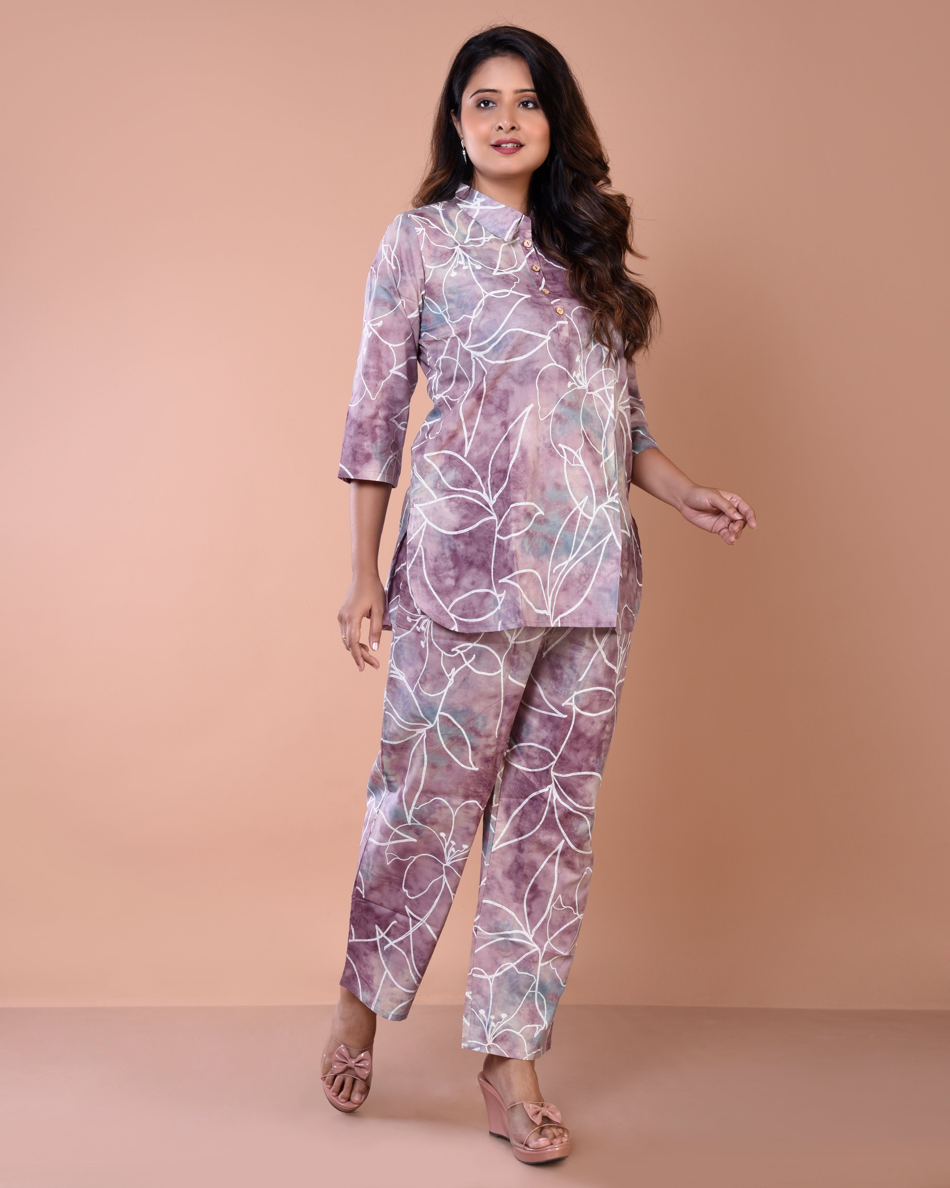 Plum White Premium Cotton Co-ord Sets