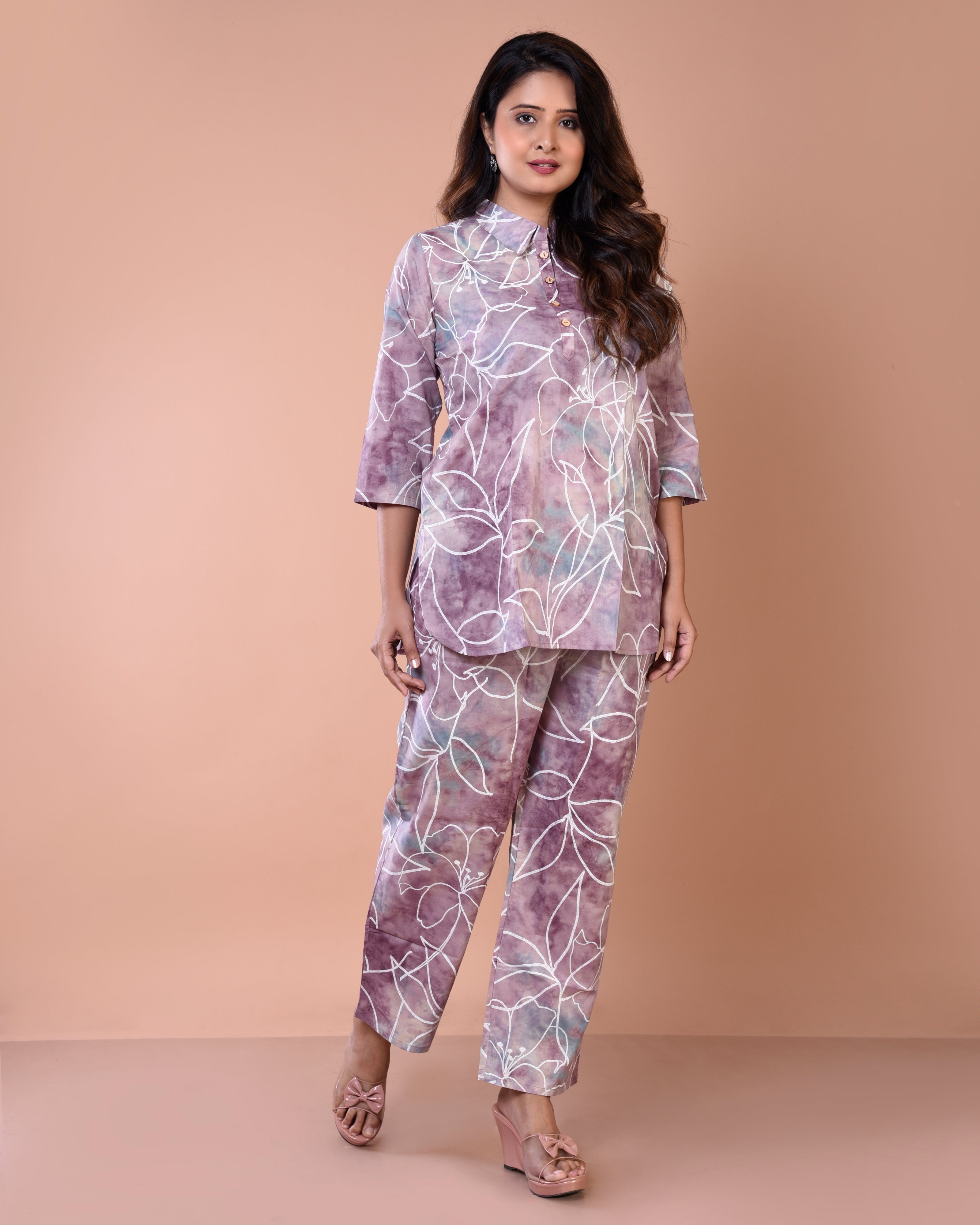 Plum White Premium Cotton Co-ord Sets