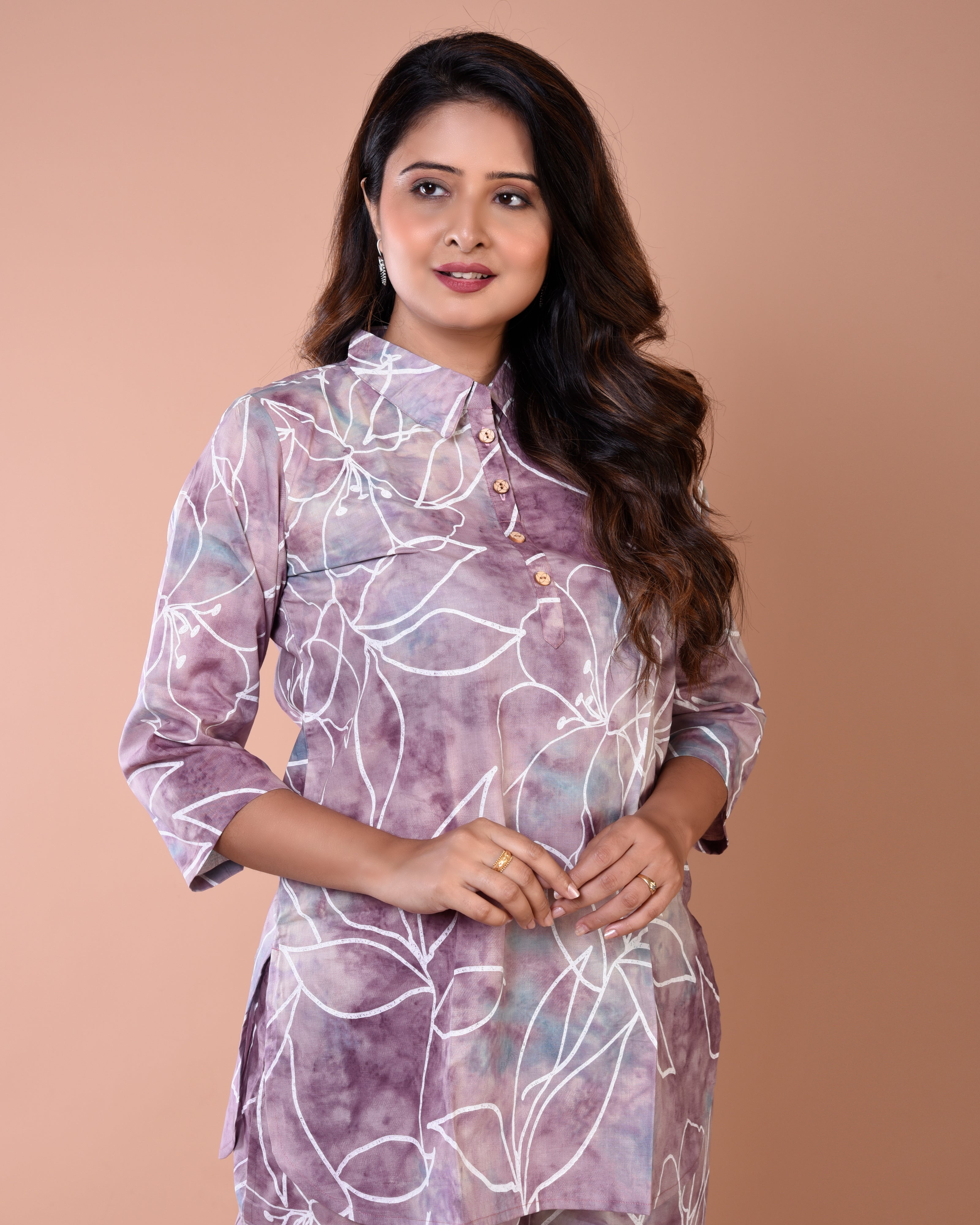 Plum White Premium Cotton Co-ord Sets